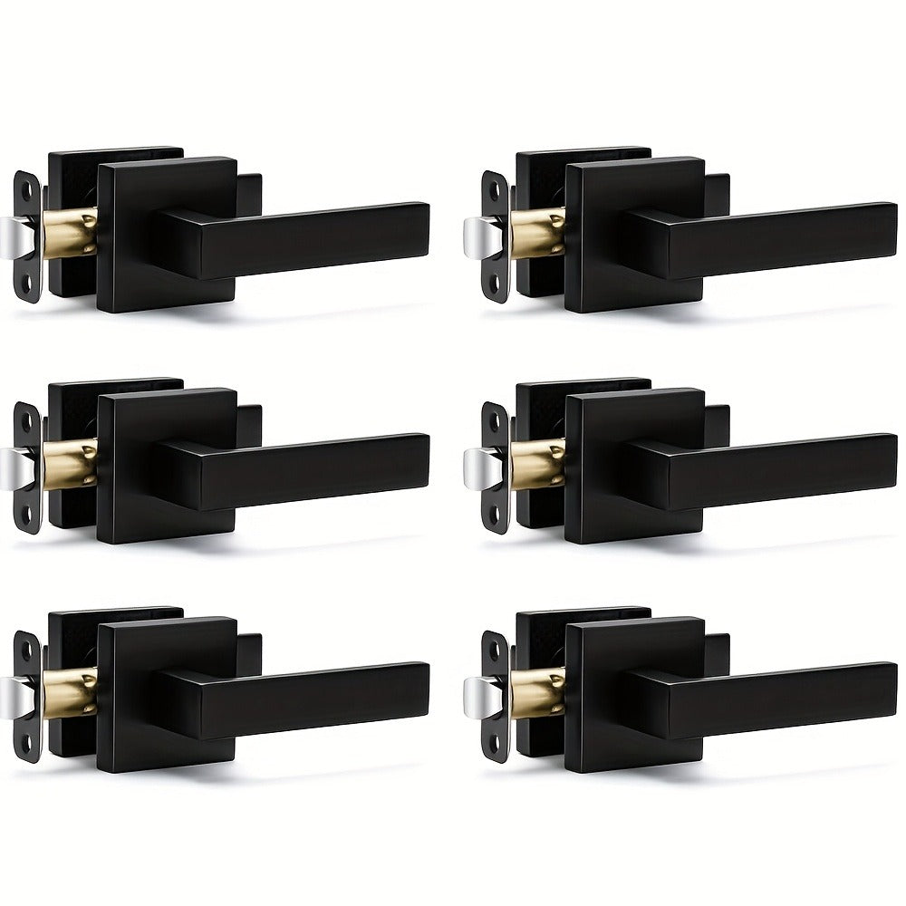 Matte Black Square Door Handle Set ¨C Interior Passage Door Knob for Hall & Closet, Heavy-Duty Left & Right Hand Compatible, Modern Hardware