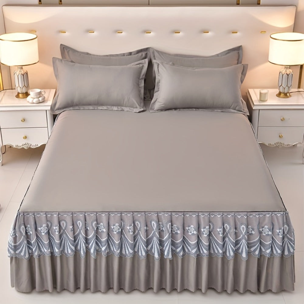 Macrame Lace Bed Skirt Set 3pcs ¨C Double Layer Non-Slip Bed Skirt with 2 Pillowcases All Seasons Twin Full Queen King