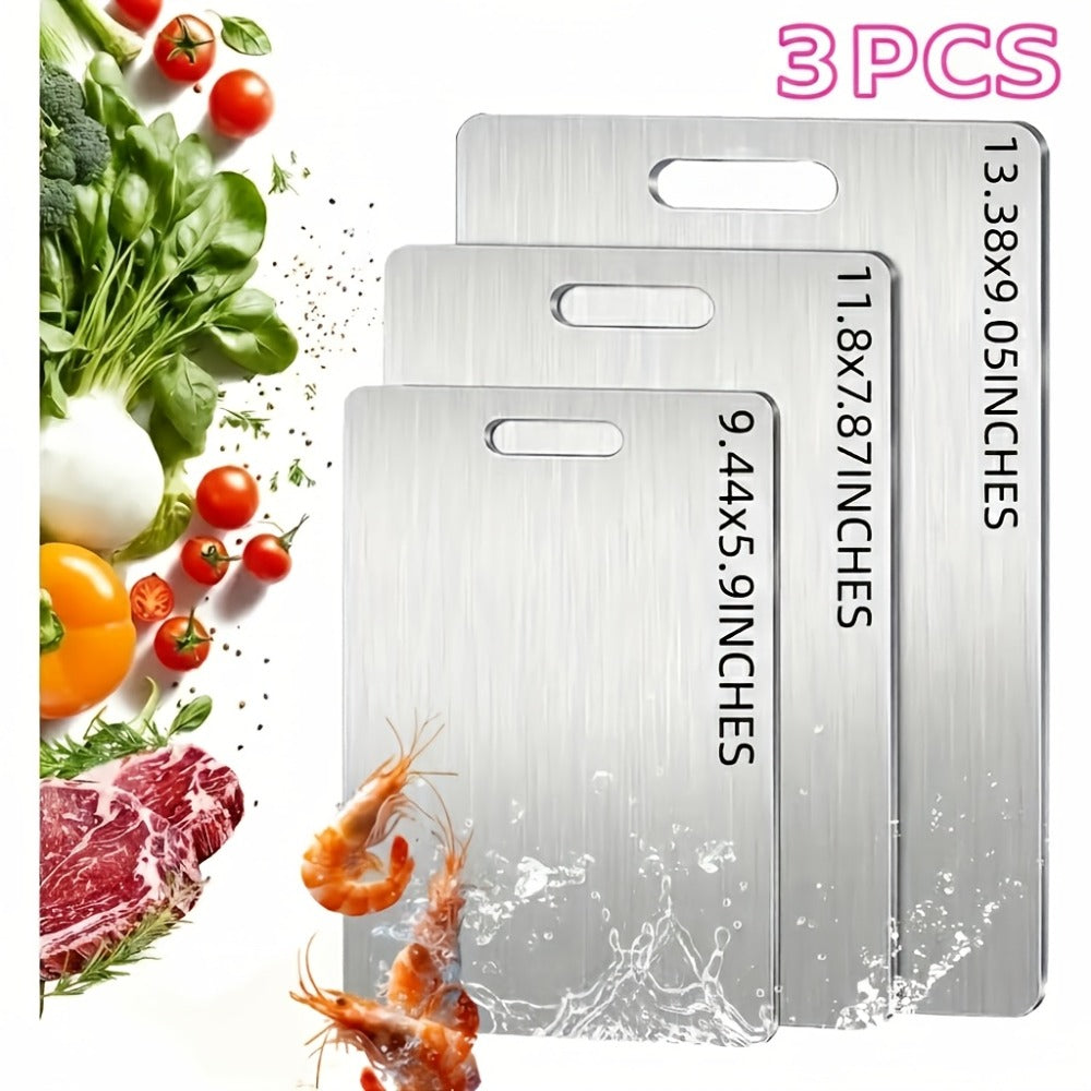 Titanium Cutting Board Set 3-Piece Pure Titanium Kitchen Cutting Boards Large Medium Small ¨C Double-Sided Durable Metal Cutting Board, Antibacterial & Easy to Clean, Professional Kitchen Chopping Board