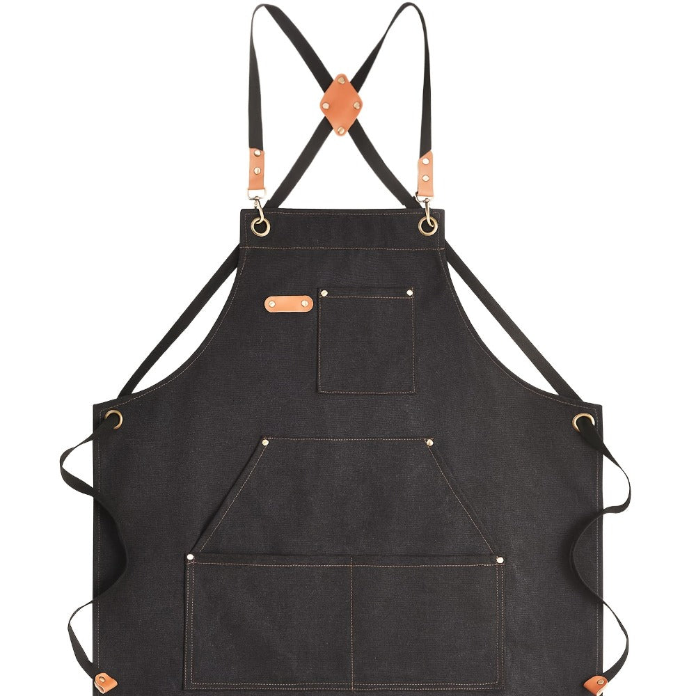 Chef Apron Crossback Canvas Work Apron with Extra Large Pockets for Men Women - Professional Kitchen Cooking BBQ Gardening Workshop Bib Apron Heavy Duty