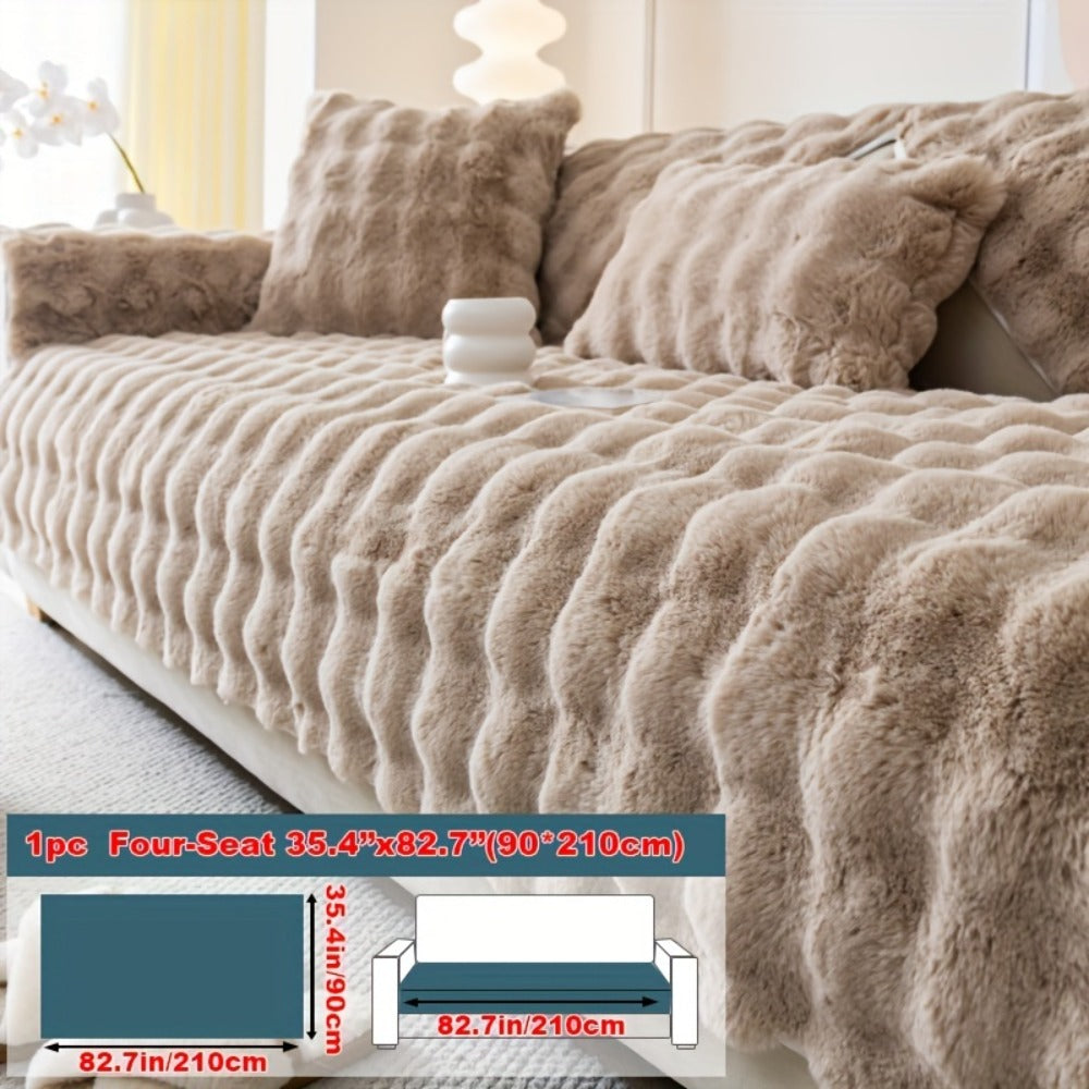 Faux Rabbit Plush Sofa Cover Winter Warm Thickened Anti-Slip Pet Friendly Cushion Protector for Living Room Bedroom Office 1 2 3 4 Seater