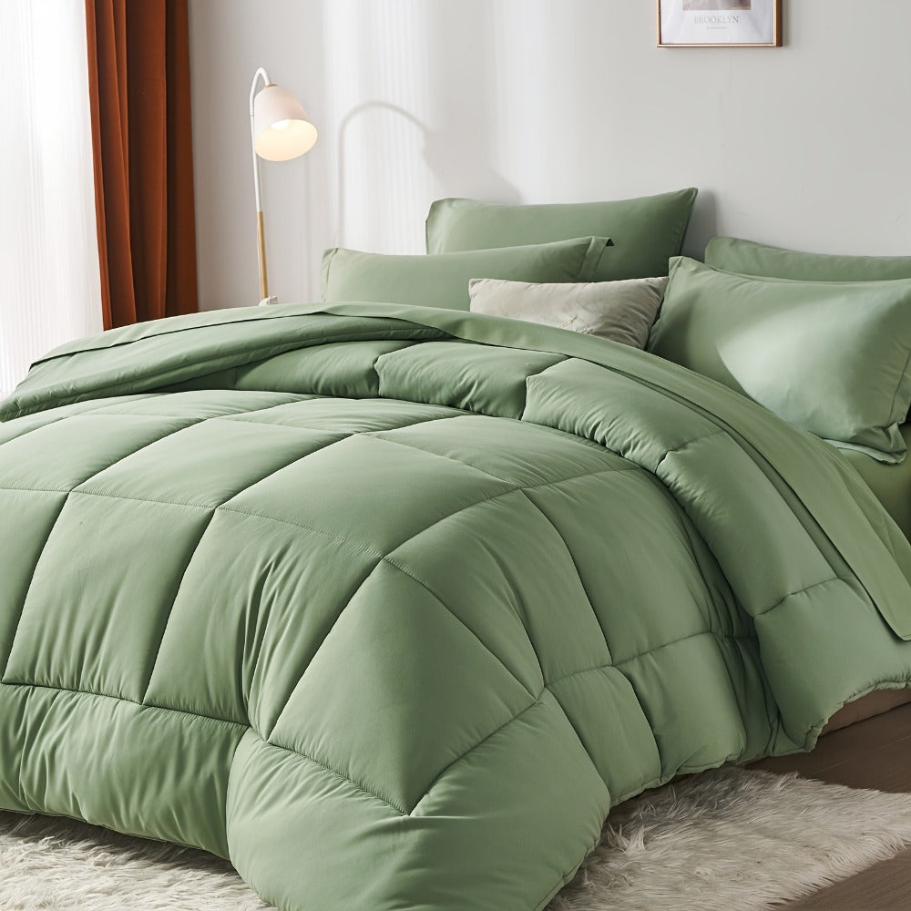 Comforter Set Soft Breathable Microfiber Bed in a Bag with Fitted Sheet Flat Sheet Pillowcases & Shams ¨C All Season Fluffy Checkered Bedding Set Twin Full Queen King