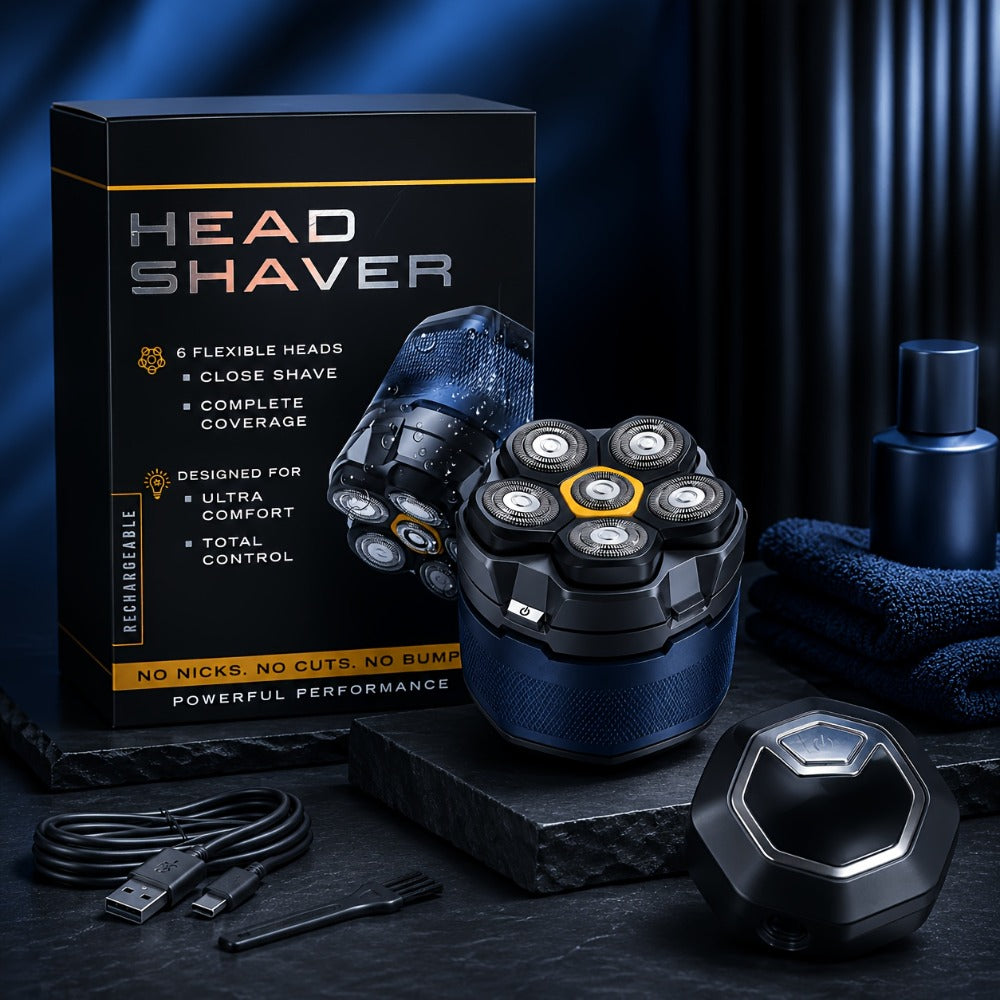 Head Shaver for Bald Men 6-Blade Electric Head Razor Magnetic Floating Blades USB-C Rechargeable 1400mAh LED Display Travel Lock 2-Speed Skin-Friendly Gift for Dad Boyfriend