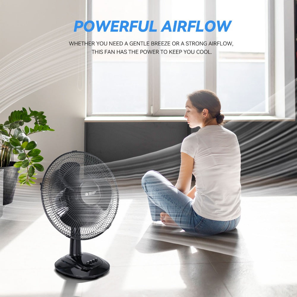 Oscillating Table Fan 12 Inch Quiet 3-Speed Adjustable Tilt with Safety Grill for Home Office Bedroom Dorm Desktop Personal Cooling Fan