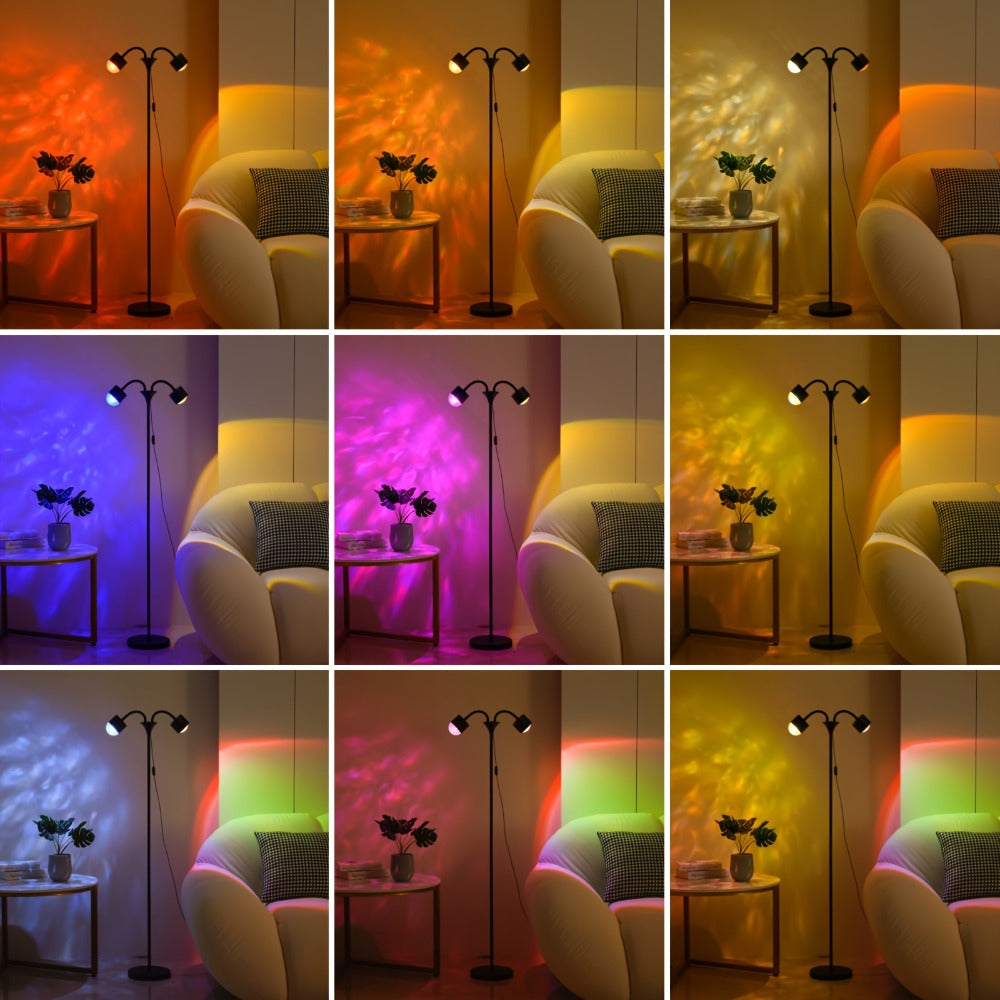 Ocean Wave Projector Lamp Double Head RGB Mood Light - 360¡ã Rotation 3D Ripple Effect DIY Colors USB Remote Control for Bedroom Living Room Party Decor (Black)