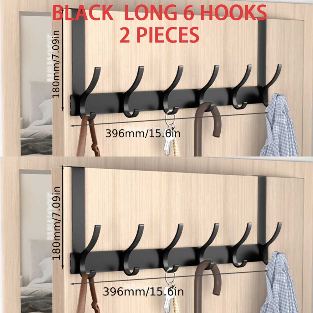Over Door Hook Hanger with 5-6 Hooks, No Drill Metal Door Organizer for Hats Keys Bags Entryway Bathroom Bedroom