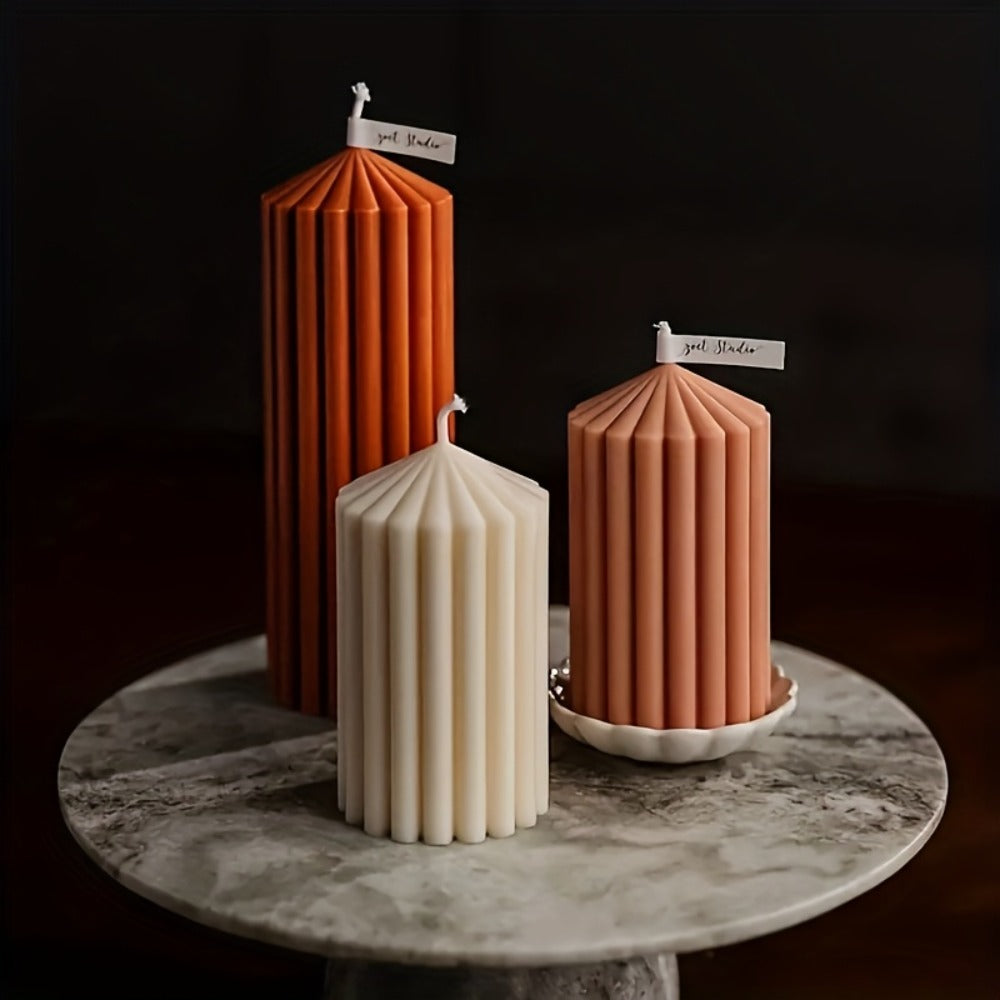Ribbed Soy Wax Pillar Candles 2-Pack White - 20 Hour Burn Cylindrical Candles for Home Decor, Wedding, Christmas, Valentine's Day & Birthday