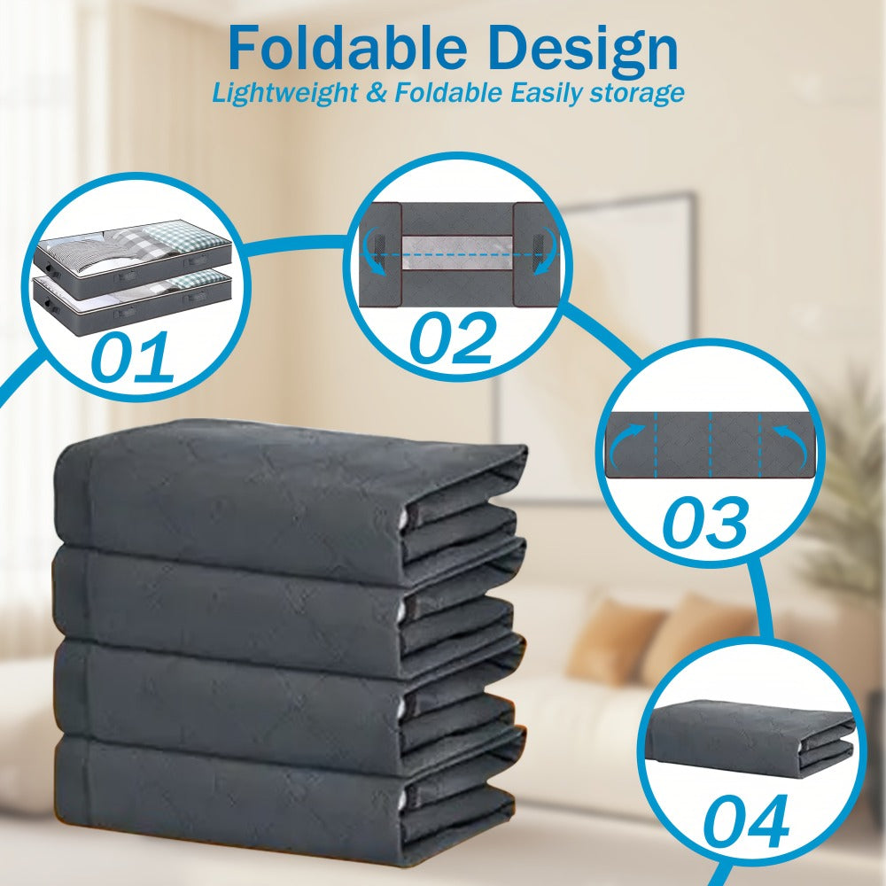 Under Bed Storage Bags 4 Pack 90L Large Collapsible Underbed Storage Organizer Bins with Clear Window Zipper for Blankets Clothes Comforters Towels Bedding