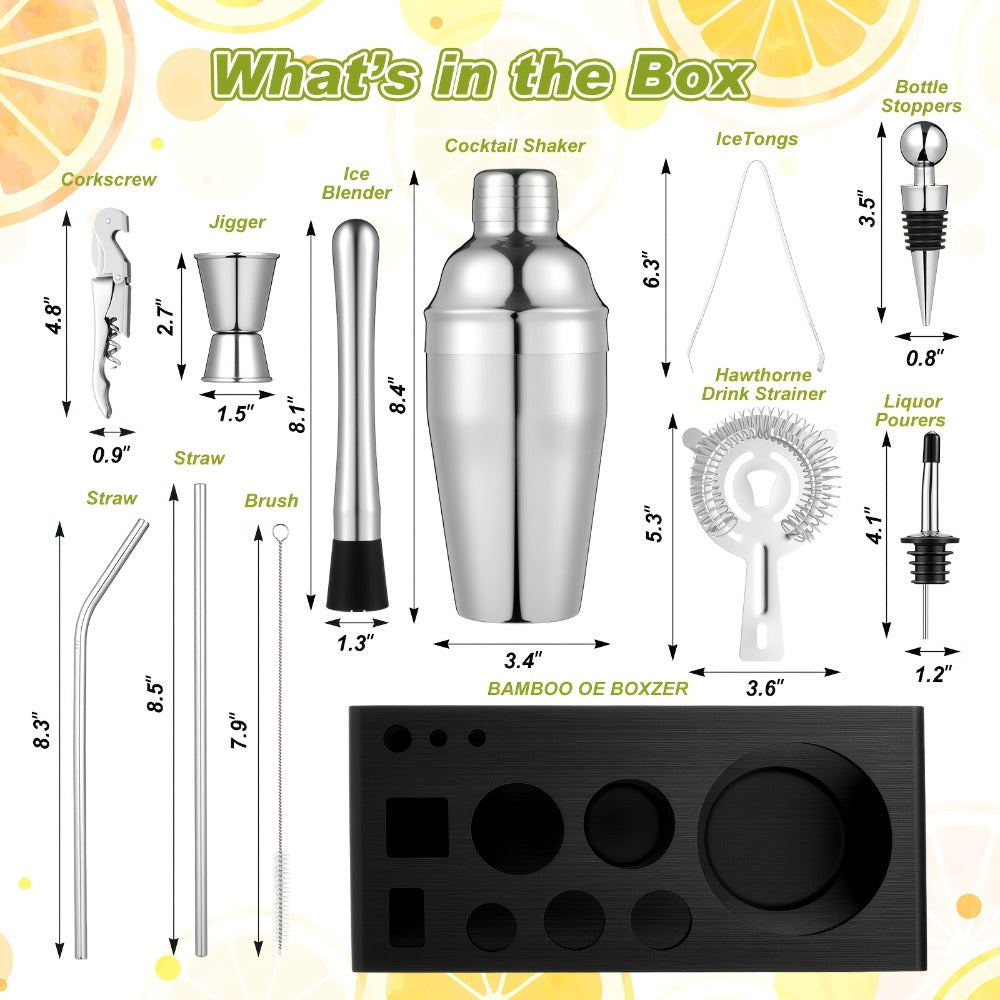 28PCS Bartender Set with Cocktail Shaker Kit ¨C Glass Rimmer, Garnish Tray & Margarita Tools for Home Bar Beginners, Christmas Gift