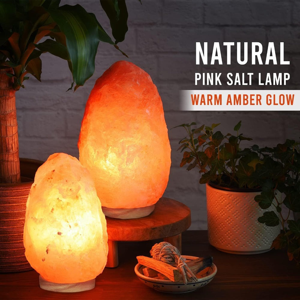 Himalayan Salt Lamp with Dimmer Touch Control | 5-7 lbs Natural Pink Crystal | Wooden Neem Base | Ambient Amber Glow | Air Purifying Night Light | Home Decor Gift for Bedroom Living Room