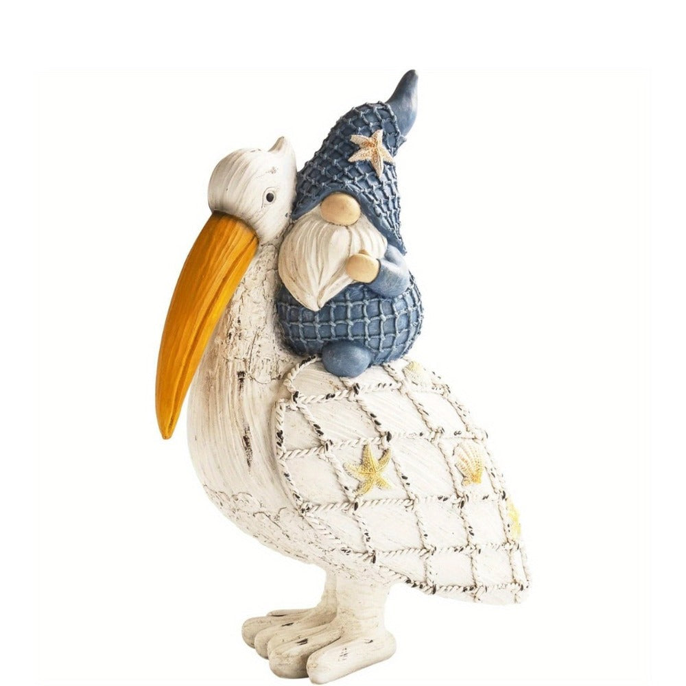 Pelican Gnome Figurine 11.5¡± ¨C Resin Coastal Beach Decor with Starfish & Seashell, Tabletop Statue for Home, Garden & Poolside ¨C Summer Gift & Nautical Decor