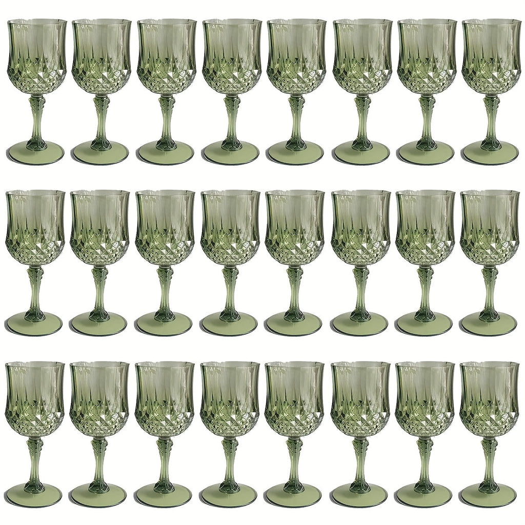 Plastic Wine Glasses 24 Pack ¨C Colorful Shatterproof Goblets for Parties, Weddings & Events ¨C Reusable Vintage-Style Stemmed Cups ¨C Lightweight Bulk Drinkware in Pink, Gold, Blue, Rose Gold & Green