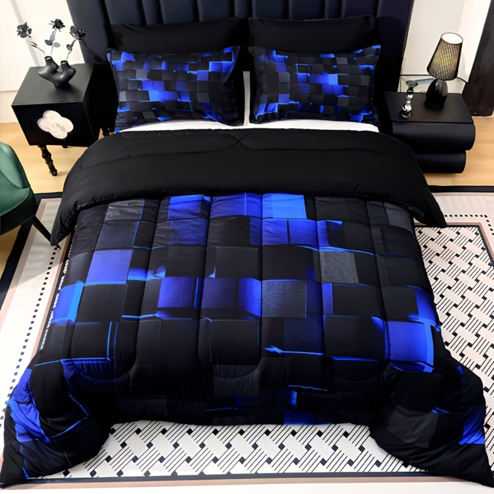 Checkered Quilt Set 3-Piece Bedding Comforter with 2 Pillowcases Super Soft Breathable Woven Pattern All Season Bedroom Dormitory Twin Queen King Full