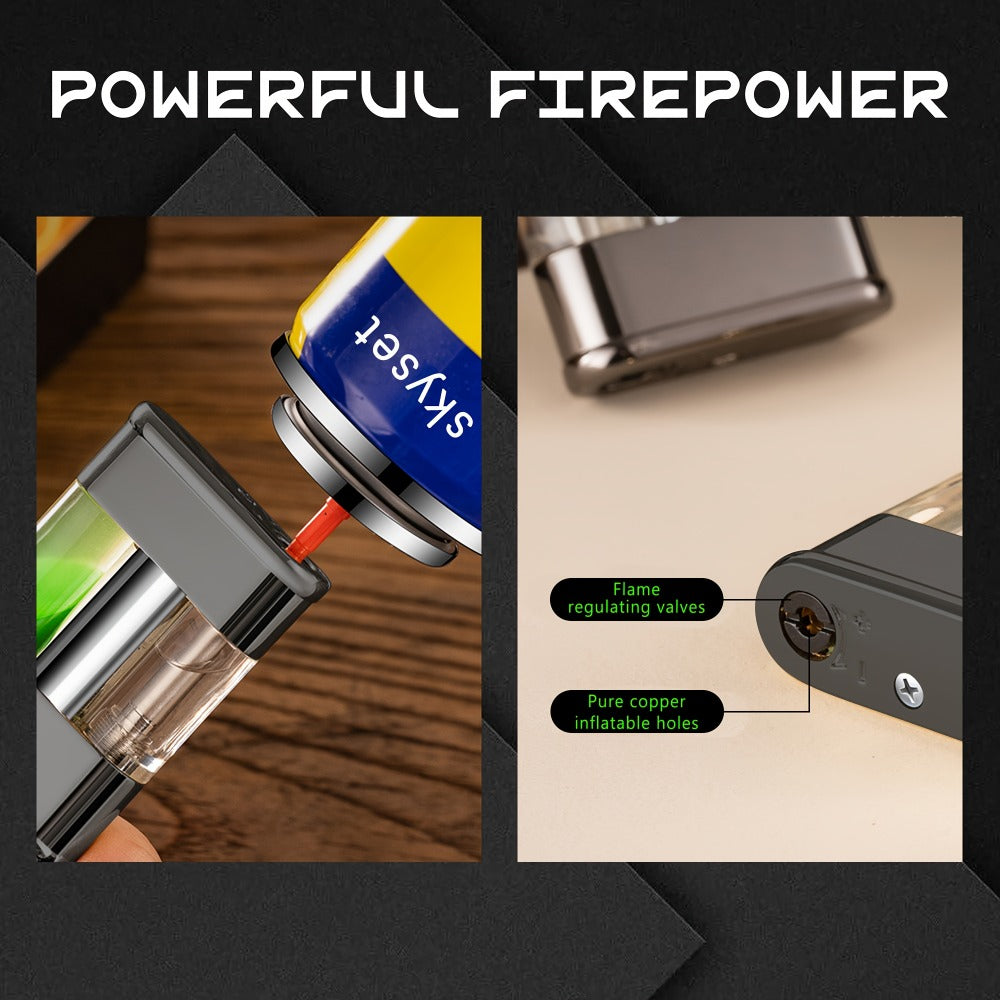 Green Flame Metal Lighter Windproof ¨C Refillable Butane Gas Lighter with Adjustable Flame, Fuel Window & Rocker Arm Ignition, Cool Multifunctional Lighter for Outdoor Camping BBQ Cigars (No Butane)
