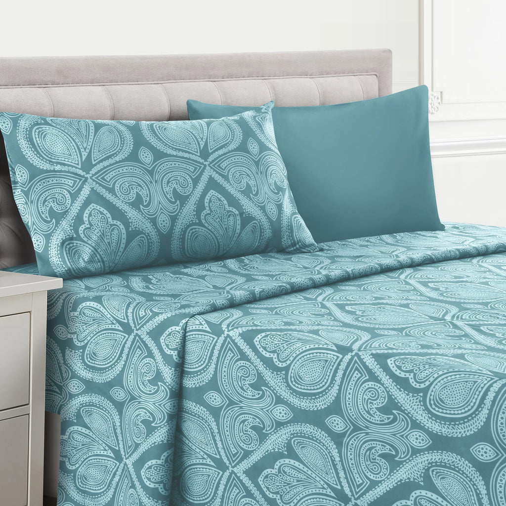 Paisley Bed Sheet Set 4 6 Piece 100% Brushed Microfiber Deep Pocket Fitted Sheet Soft Wrinkle Free Cooling Breathable Twin Full Queen King Cal King