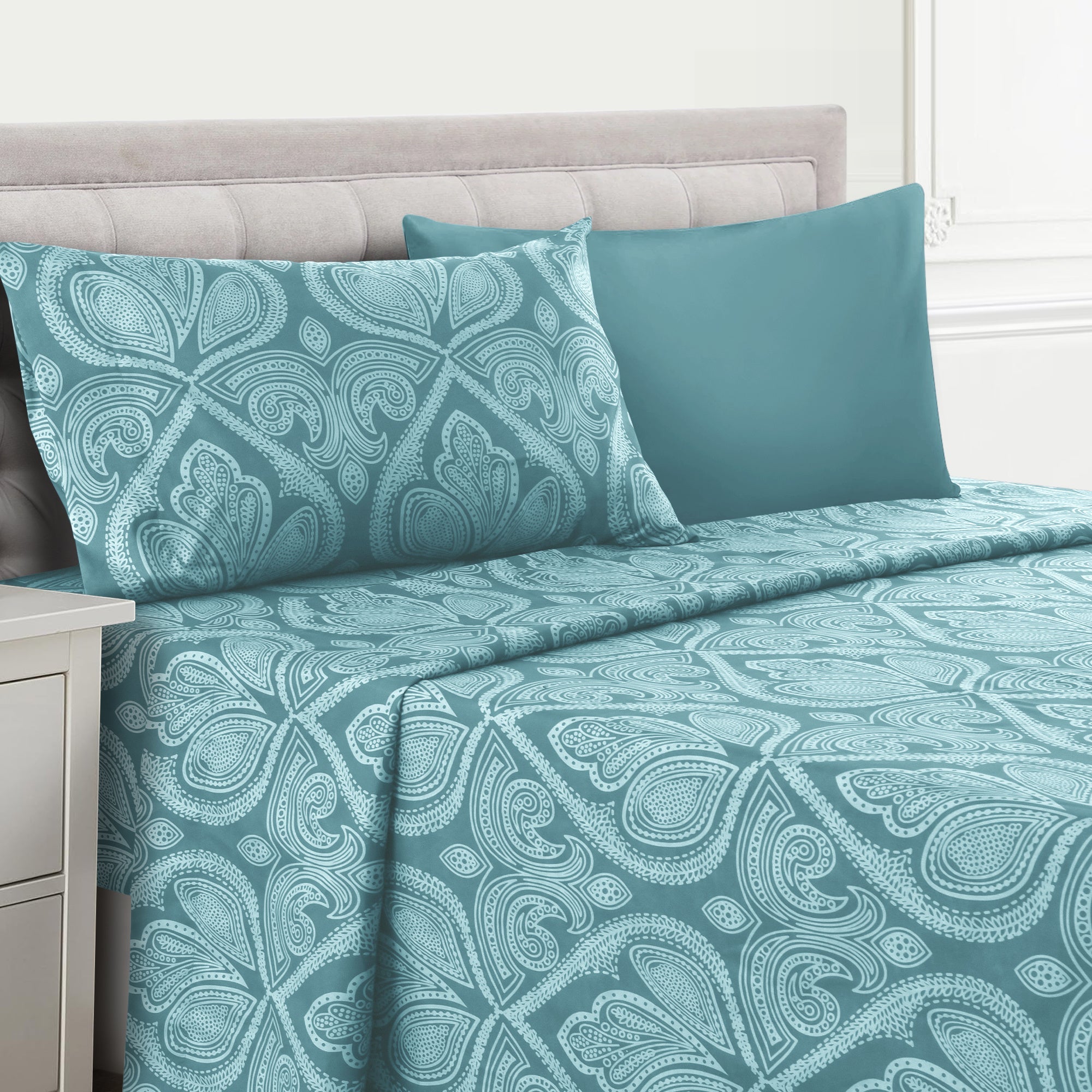 Paisley Bed Sheet Set 4 6 Piece 100% Brushed Microfiber Deep Pocket Fitted Sheet Soft Wrinkle Free Cooling Breathable Twin Full Queen King Cal King