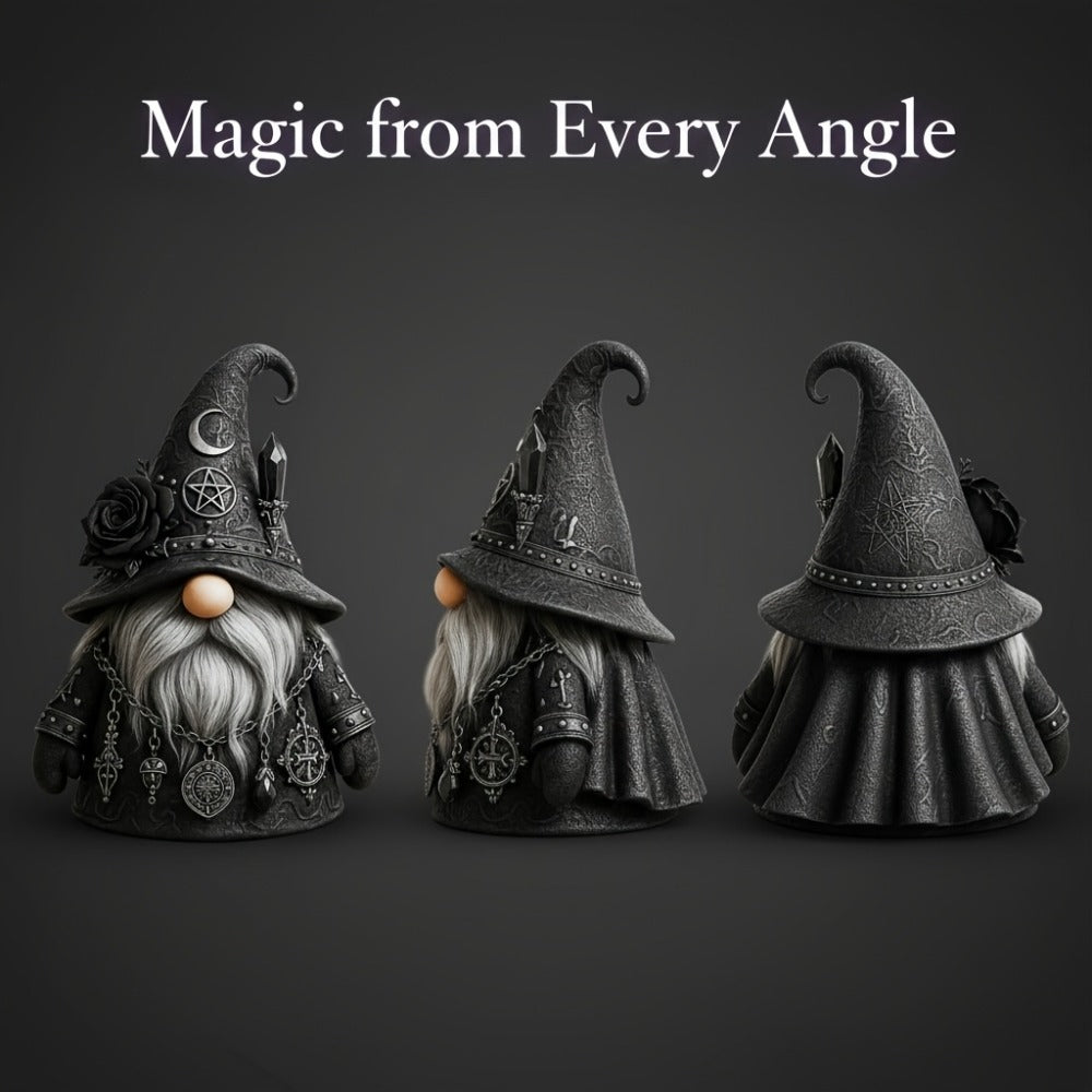 Resin Figurine Gothic Elf Dwarf Statue ¨C Vintage Fantasy Desktop Ornament with Crescent Pentagram Black Rose Gray Beard ¨C Mysterious Collectible Sculpture for Home Office Shelf Decor Gift
