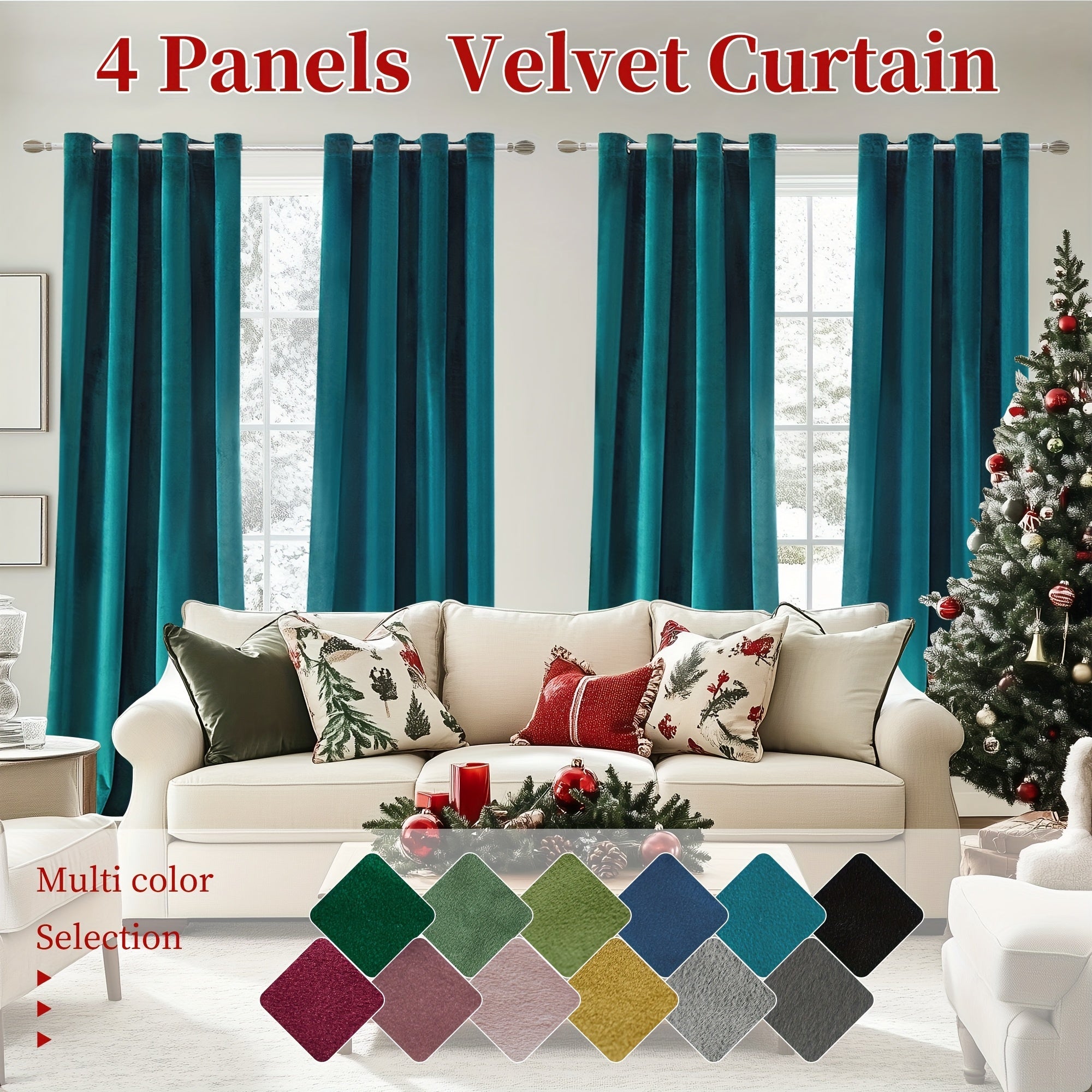 Blackout Curtains 4 Panels Velvet Thermal Insulated Noise Reducing Grommet Top Room Darkening Drapes for Living Room Bedroom Decor