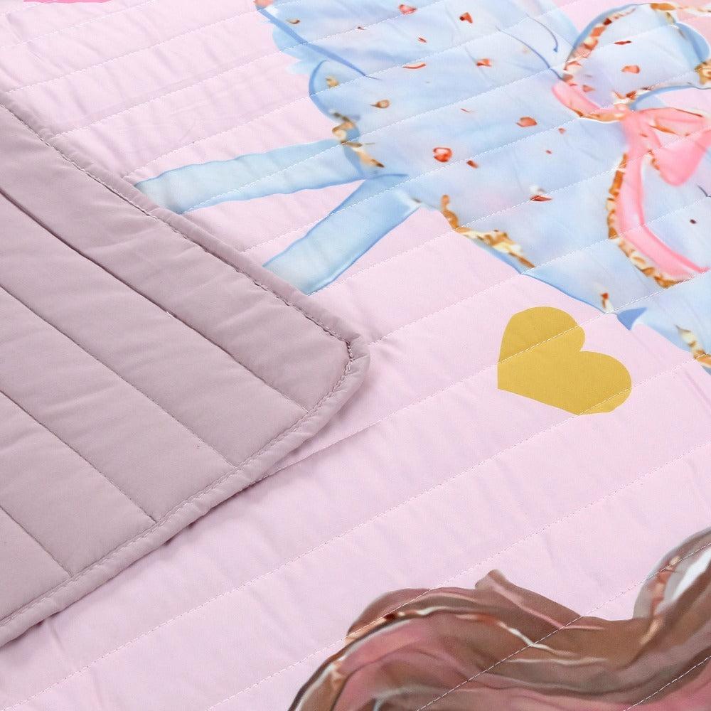 Kids Bedspread Set 3 Piece Pink Princess Pony Print Soft Comfortable Bedspread with 2 Pillowcases Girls Bedroom Decor Christmas Halloween Gift Core Not Included
