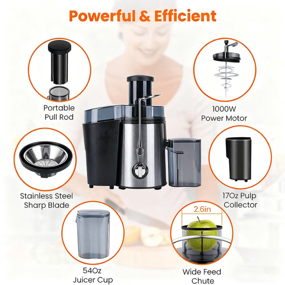 Centrifugal Juicer Machine with 3-Inch Wide Mouth ¨C 22000RPM Dual-Speed Fruit & Vegetable Juice Extractor, Multifunctional Blender & Food Processor, Detachable Easy-Clean Design with Overheat Protection