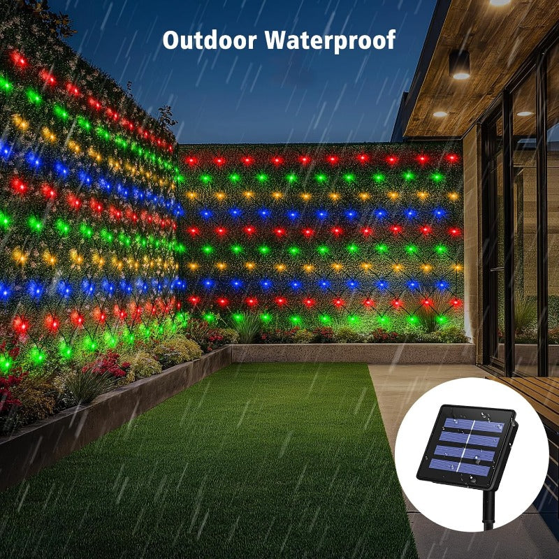 Solar Net Lights Outdoor 11.8ft x 5ft | 100 200 360 LED Mesh Bush Lights Auto On Off | Solar Powered Garden Fairy Lights for Tree Fence Backyard Decor Warm White White RGBY