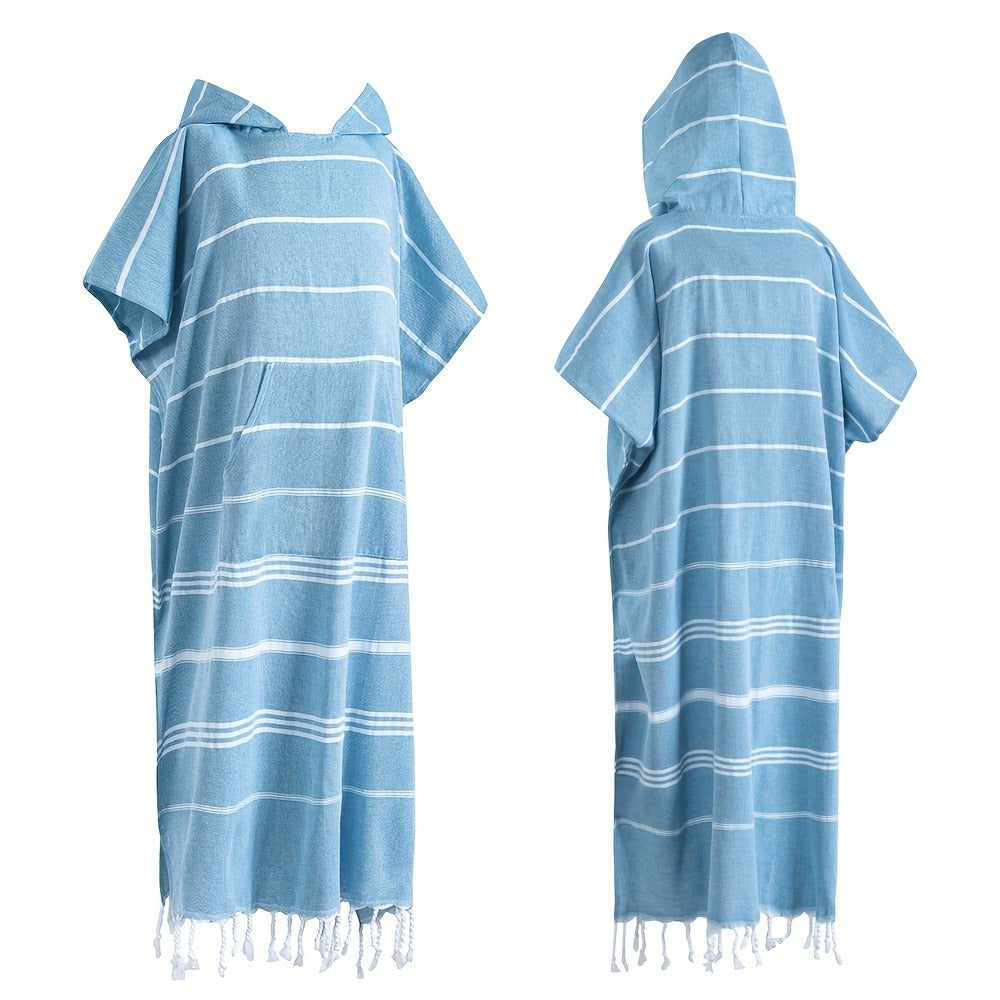 Hooded Beach Poncho Turkish Cotton Quick Dry Sandproof - Wearable Surf Changing Towel Lightweight Thin Bathrobe | S & L | Blue Green Purple Pink Gray | Swimming Diving Surfing Beach Essentials