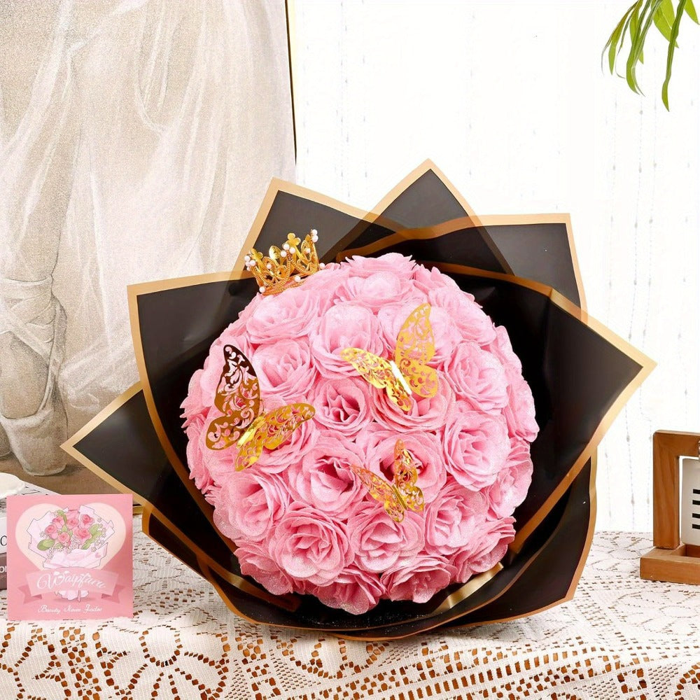 Glitter Roses Bouquet 24/36pcs - Everlasting Artificial Roses with Sparkling Glitter Petals for Valentine's Day, Wedding & Anniversary