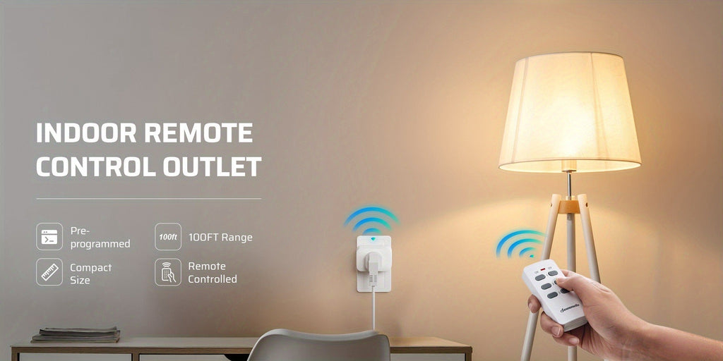 Wireless Remote Control Outlet Switch 100ft RF Range Programmable Expandable Plug-in Remote Light Switch No Wiring for Lamps Fans Appliances Indoor Use