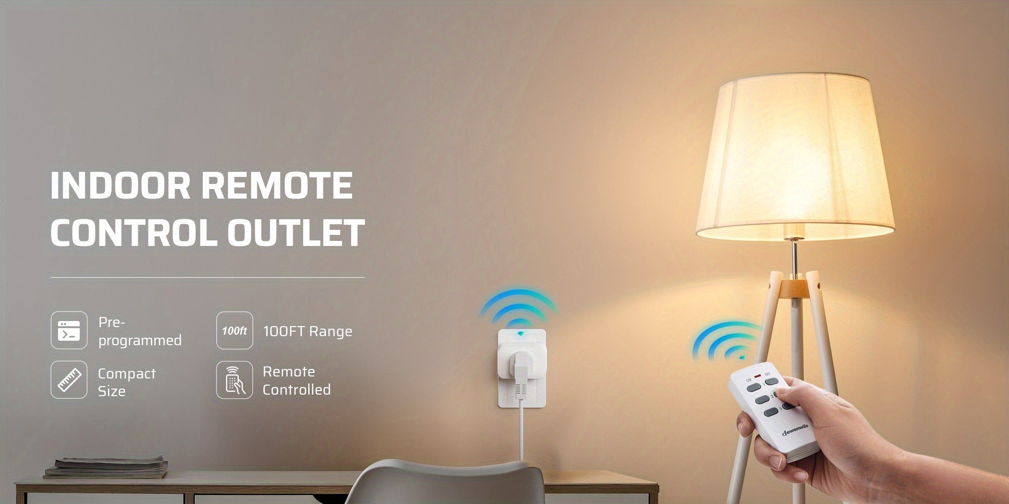 Wireless Remote Control Outlet Switch 100ft RF Range Programmable Expandable Plug-in Remote Light Switch No Wiring for Lamps Fans Appliances Indoor Use
