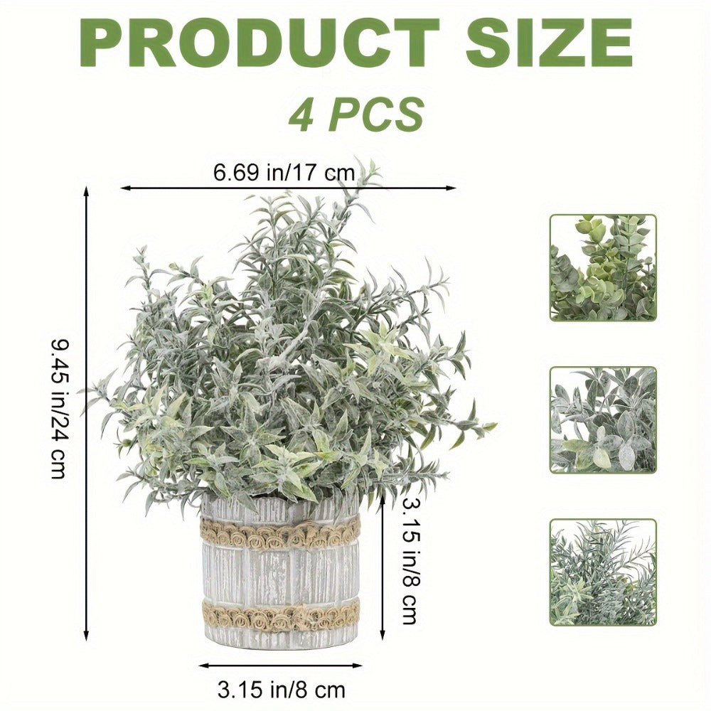 Fake Plants Artificial Plants Indoor 4-Pack Small Potted Greenery in Paper Pulp Pots | Faux Plants for Shelf Desk Home Office Farmhouse Bathroom Decor | Low-Maintenance Artificial Succulents Set