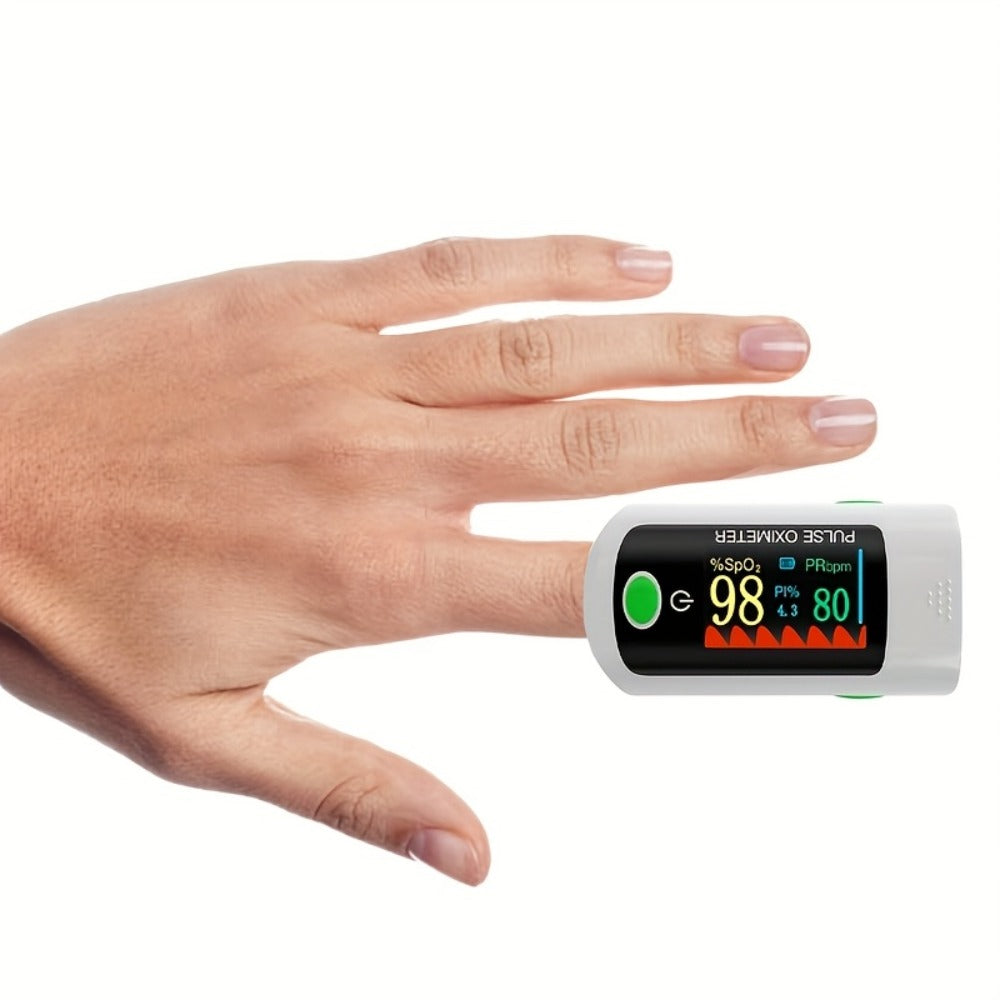 Fingertip Pulse Oximeter Blood Oxygen Monitor ¨C SpO2, Heart Rate & Perfusion Index Display, Digital Finger Clip O2 Meter for Home Use & Sports, Batteries Included