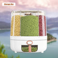 Rice Dispenser 360 Rotating 6 Compartment Grain Storage Container - Airtight Moisture Proof with Transparent Window, Food Grade PP, Large Capacity for Rice Cereal Flour and Pet Food, Medium 13lb or Large 22lb