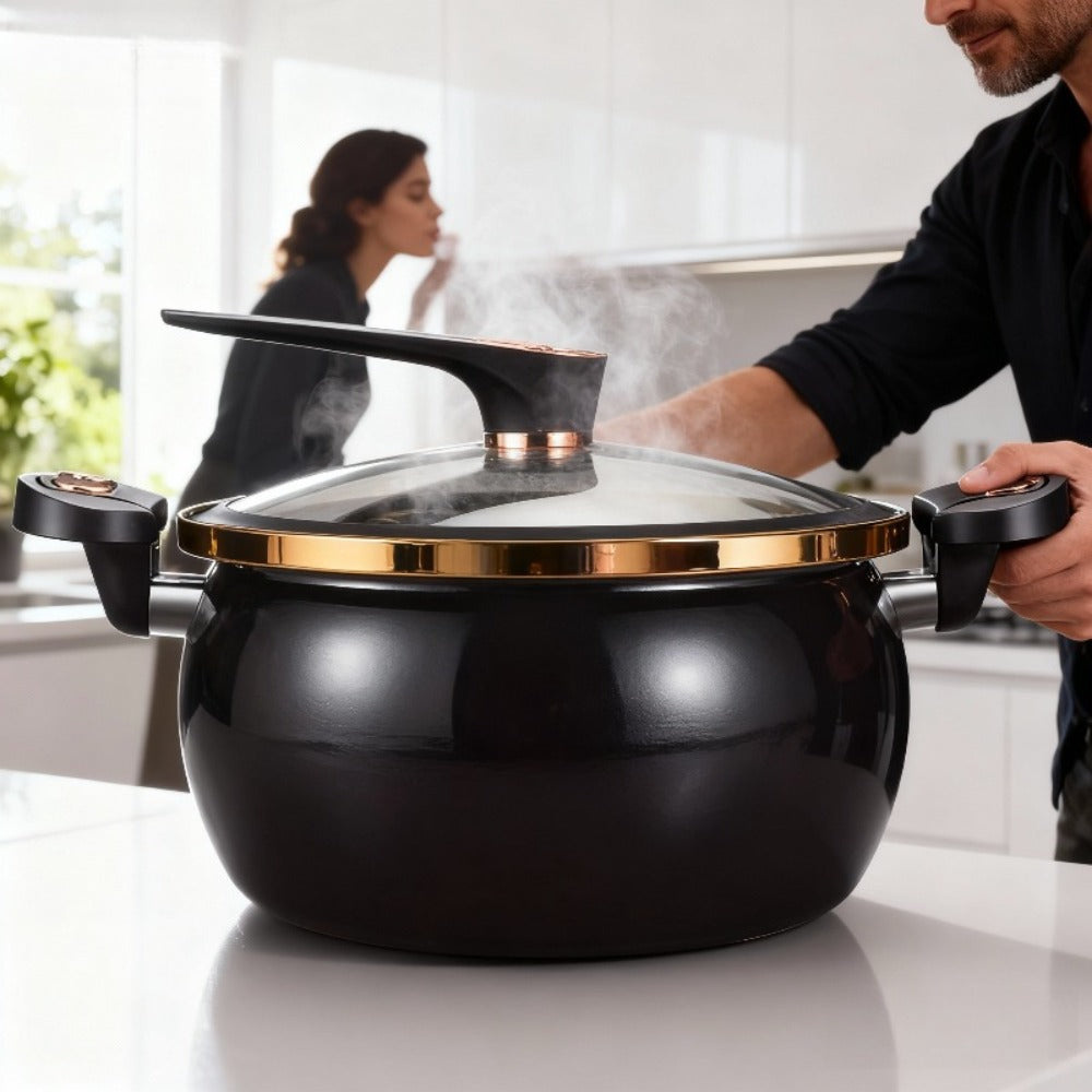 Nonstick Soup Pot Large Capacity 1.85 Gallon Twist Lock Handle Cooking Pot for Gas Stove Induction Cooker Open Flame Multifunctional Stew Pot for Home Restaurant Orange