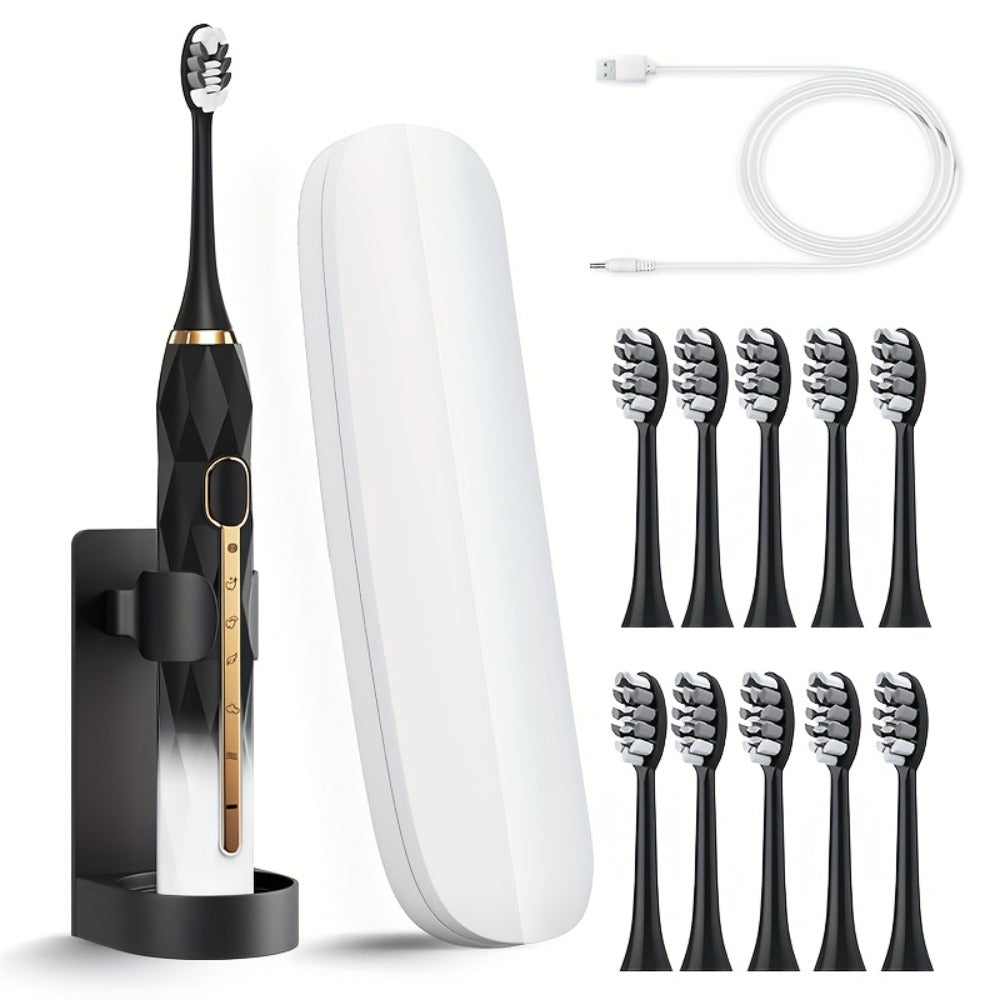 Sonic Electric Toothbrush IPX8 Waterproof USB Rechargeable with 10 Replacement Heads, Intelligent Timer, Travel Case & Charging Base ¨C 5 Colors for Men & Women