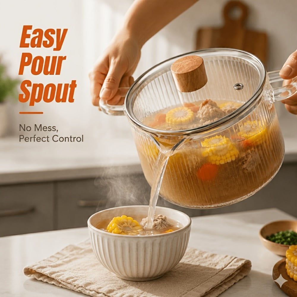 Glass Saucepan Set 2-Pack Stovetop Safe Borosilicate Ribbed Pots with Lids ¨C 78oz & 54oz Heat Resistant Cookware for Soup, Ramen, Milk | Transparent Glass Pot Kitchen Cooking Set with Baking Mat