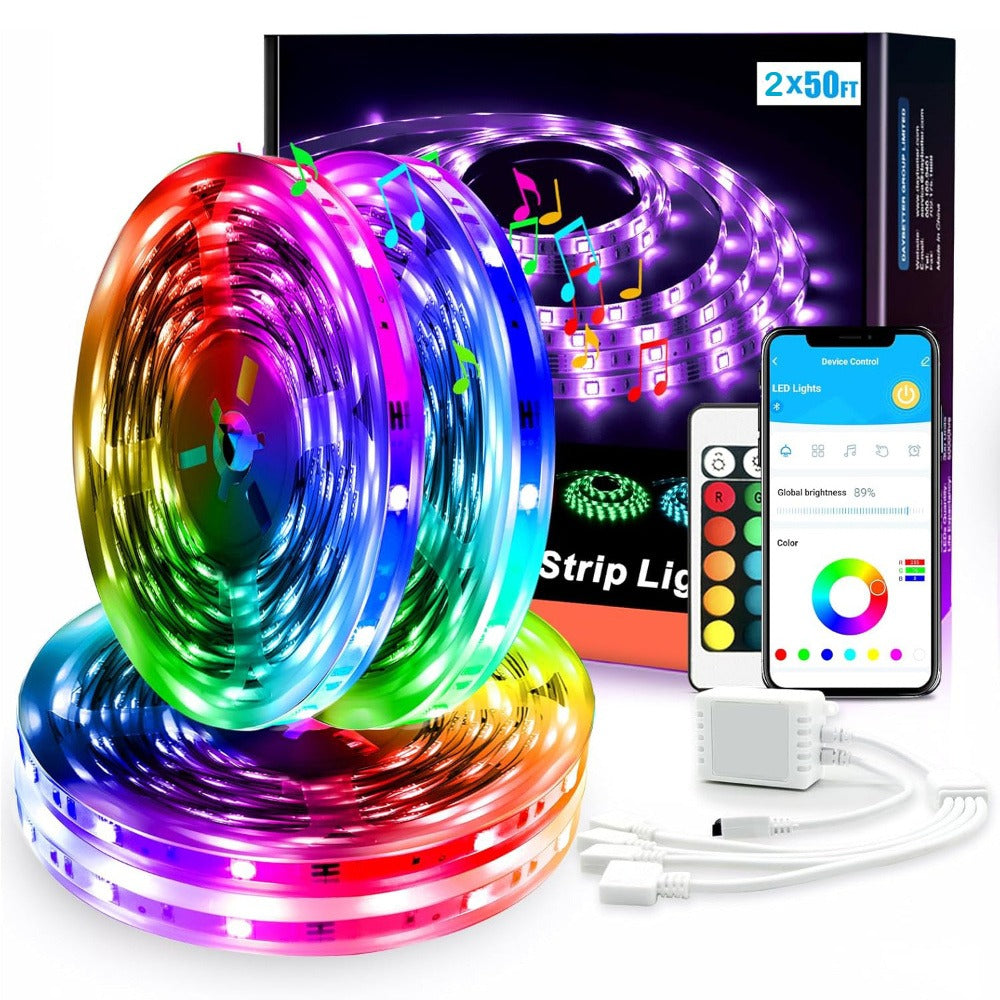 Smart LED Strip Lights 5050 RGB IC App & Remote Control, Music Sync Color Changing, for Bedroom Living Room Kitchen TV Home Decoration, Party Holiday Lighting ¨C 25ft 50ft 100ft 130ft 200ft Available