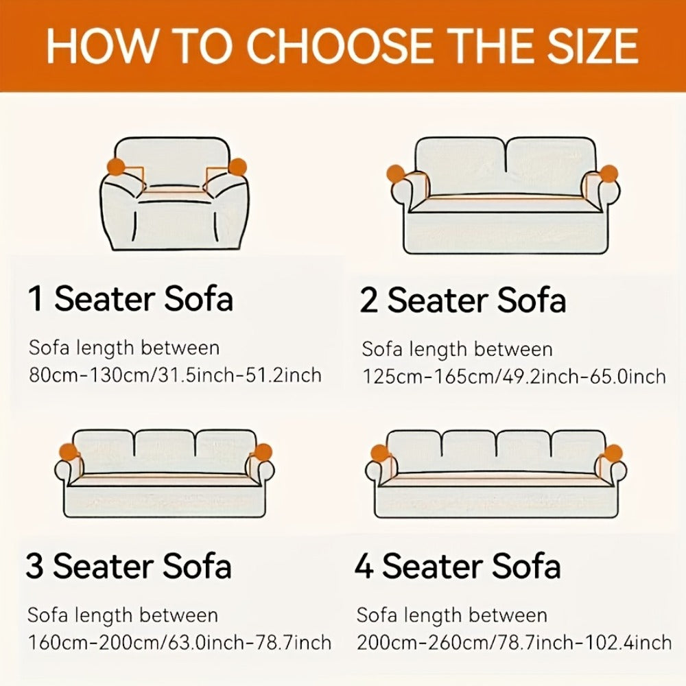 Polar Fleece Sofa Cover Modern Jacquard Elastic Slip-Resistant All Season Furniture Protector for Living Room Office Bedroom - 1 2 3 4 Seater with Free Matching Pillowcase