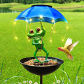Solar Garden Decor Frog with Umbrella LED Light ¨C Iron Frog Outdoor Statue with Solar Powered LED | Bird Feeder Garden Ornament for Patio, Lawn, Pathway & Deck | Unique Valentine Gift Yard Decoration