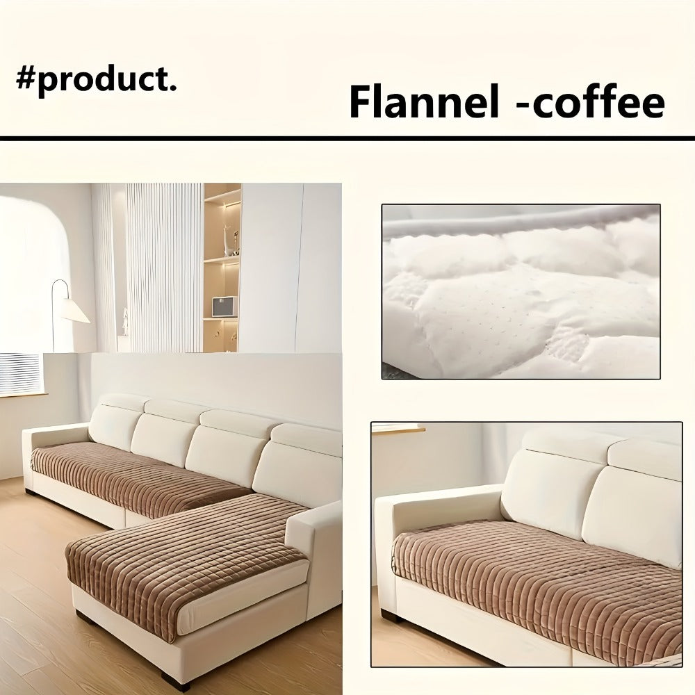 Quilted Flannel Velvet Sofa Cover 2pcs Set | Luxurious Jacquard Couch Cover, Soft Furniture Protector, Pet Friendly Machine Washable, All Season, Living Room Bedroom Office