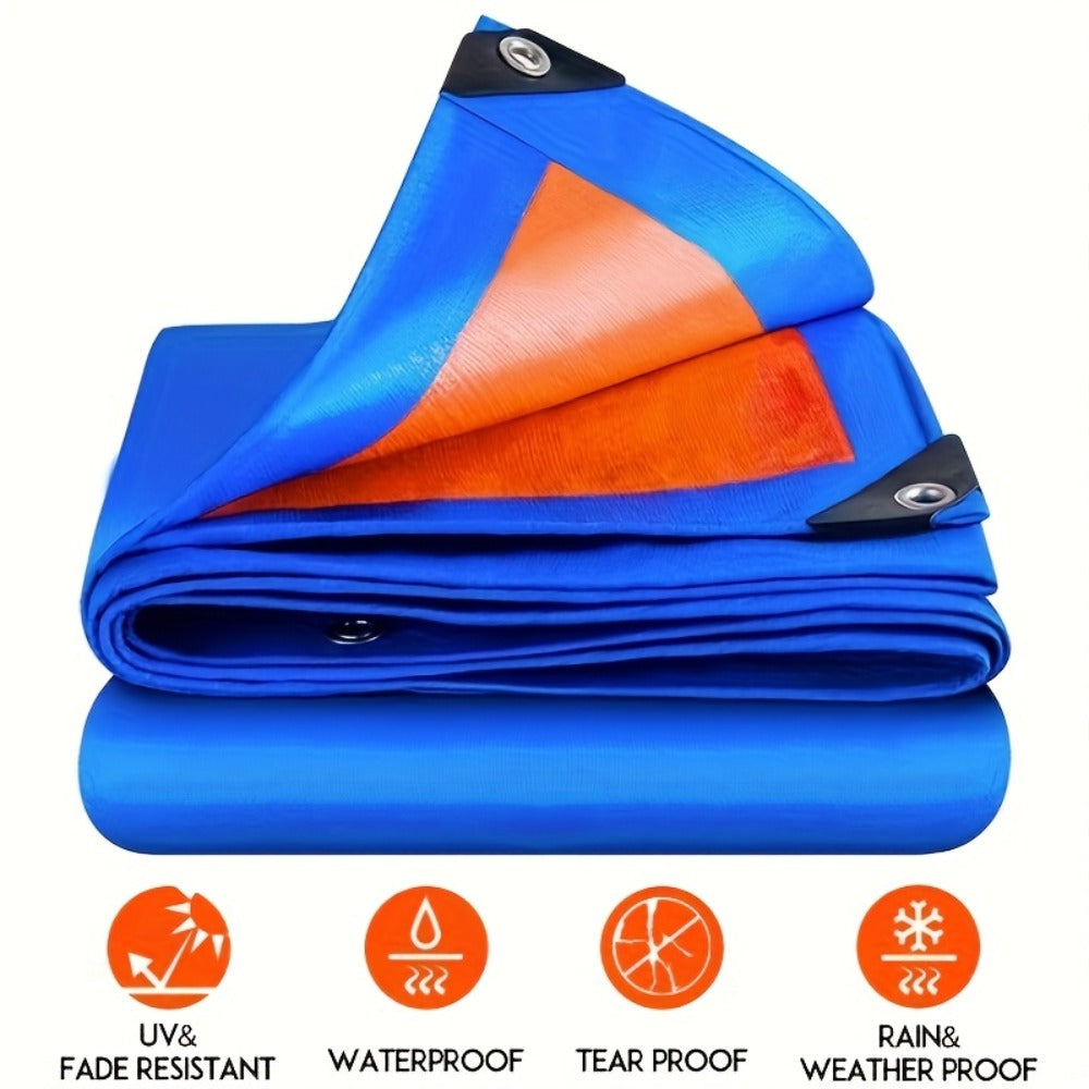Heavy Duty Tarp Waterproof UV Resistant Tarpaulin ¨C Thickened PE Double-Sided Blue Orange Rainproof Sun Shade Cover with Grommets & Rope for Outdoor Camping Garden Vehicle Boat Protection