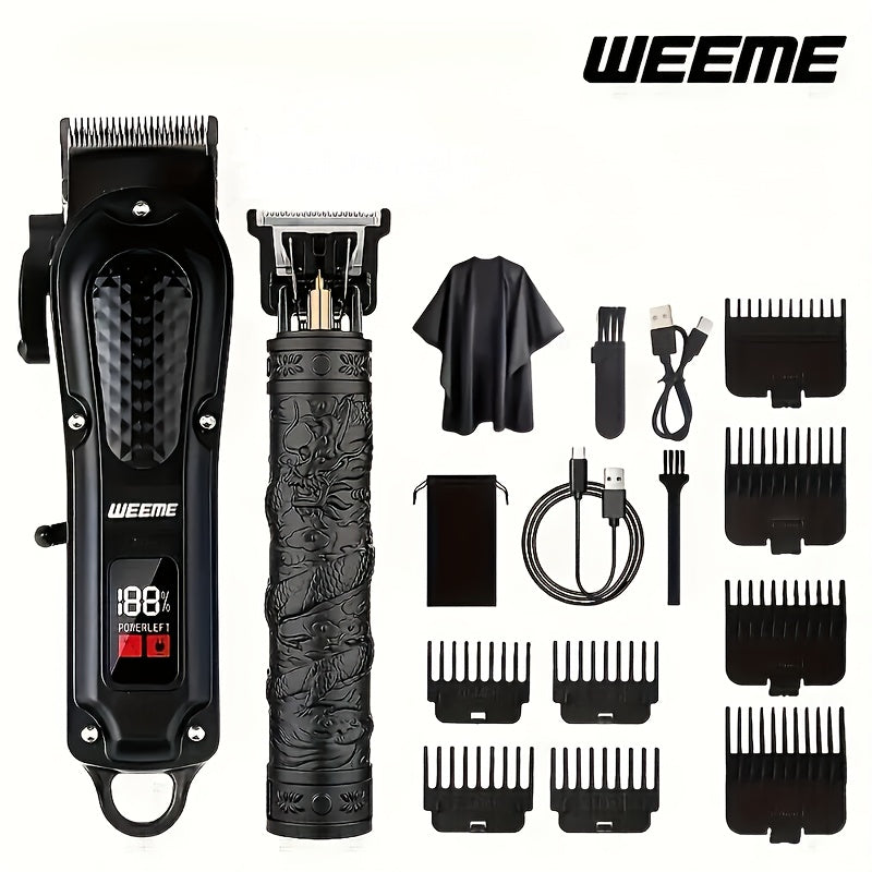 Men's Grooming Barber Haircut Set 2 & 3 Piece - Professional Hair Clipper USB Rechargeable T-Blade Trimmer Razor with 8 Limit Combs Complete Barbershop Kit for Men Boyfriend Father Birthday Gift Black