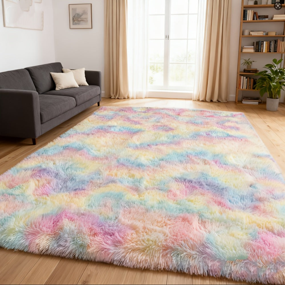 Rainbow Tie Dye Shag Area Rug ¨C Soft Fluffy Non-Slip Machine Washable Carpet for Living Room Bedroom Home Office