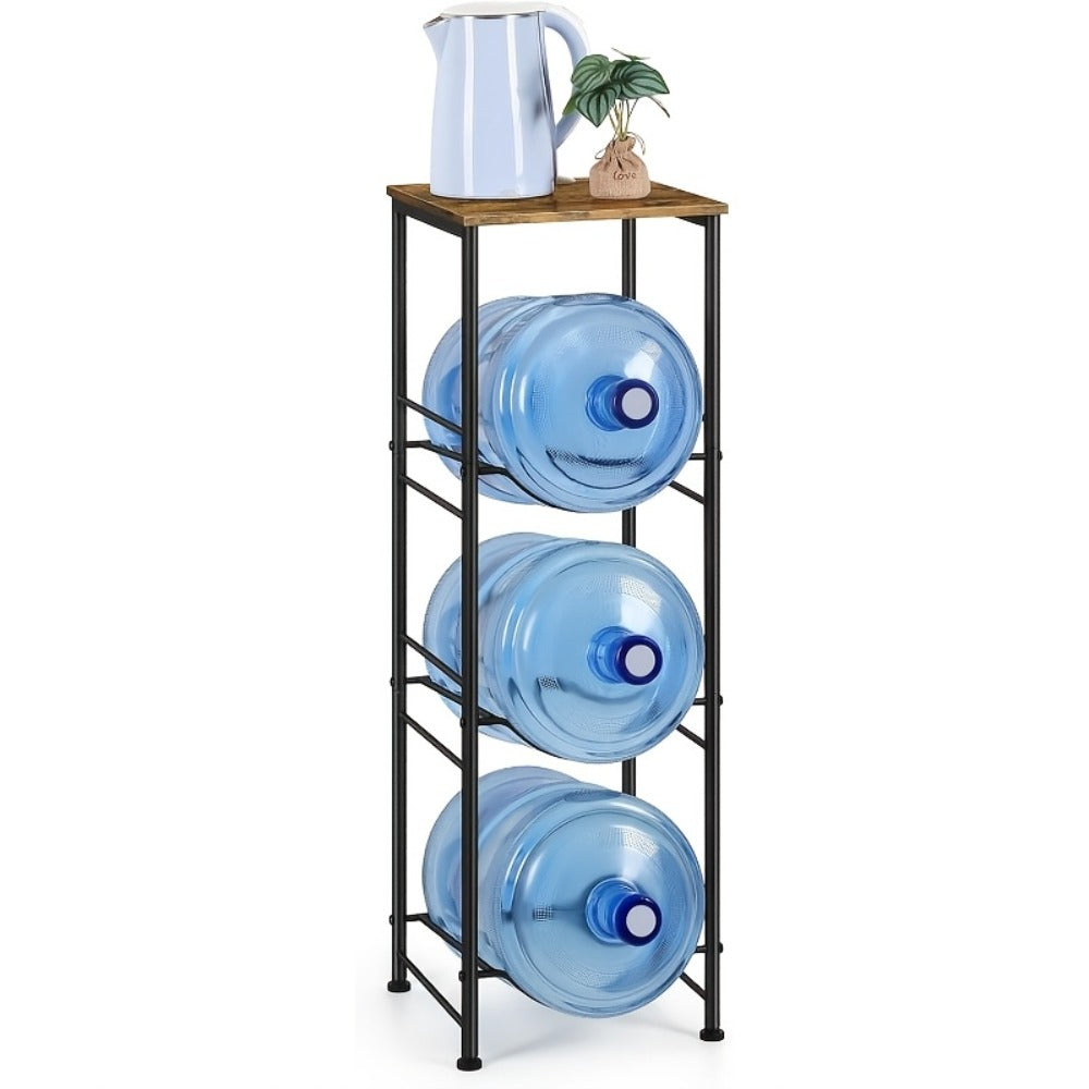5-Gallon Water Jug Holder 3-Tier ¨C Heavy Duty Water Bottle Rack Organizer with Top Shelf & Adjustable Legs for Kitchen, Living Room & Office ¨C Particleboard & Steel Frame, White, Brown & Black