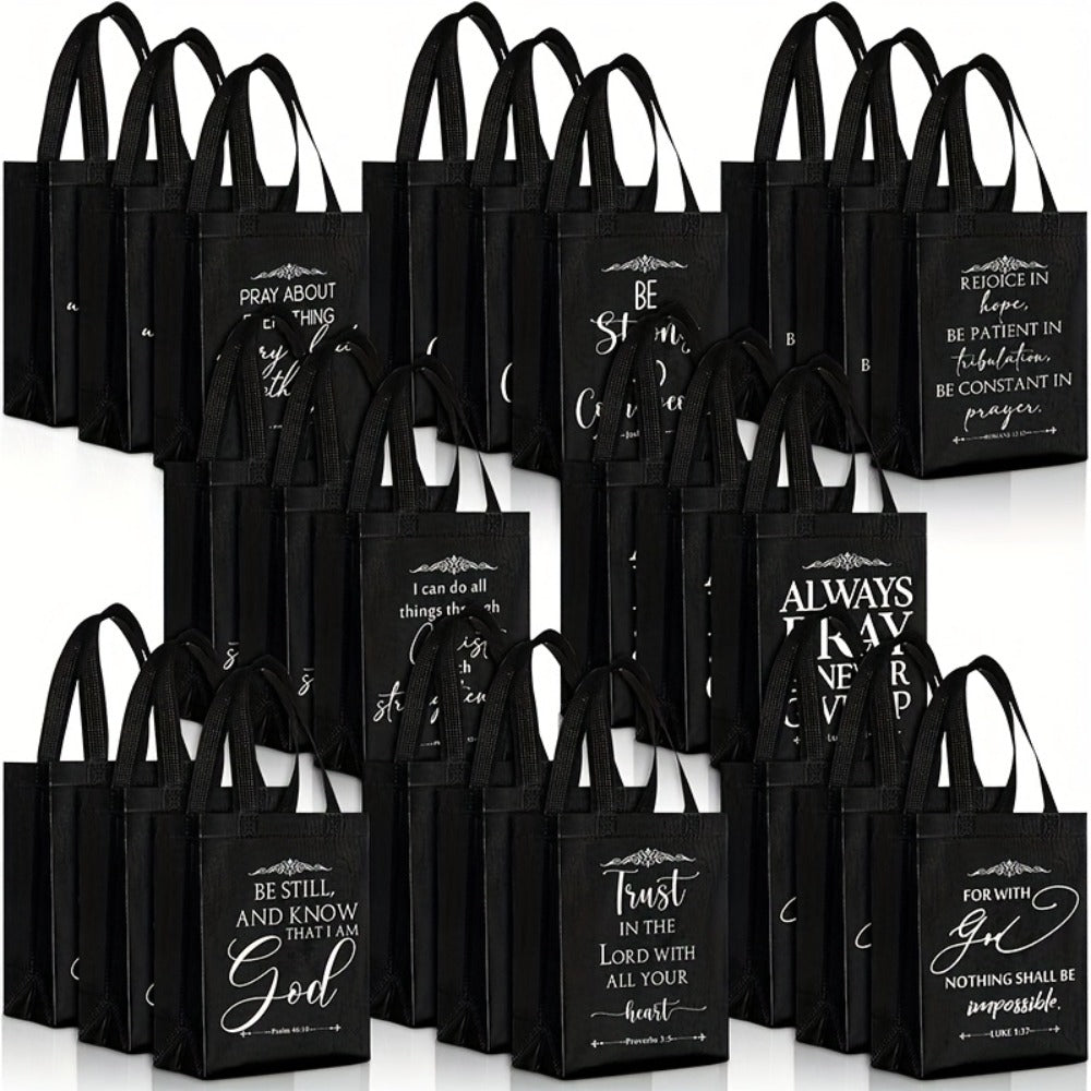 Christian Gift Bags Bulk with Handle ¨C 24/48 Pcs Bible Verse Religious Reusable Bags Medium Size for Church Visitors Baptism Wedding Party Favors Father¡¯s Day Black