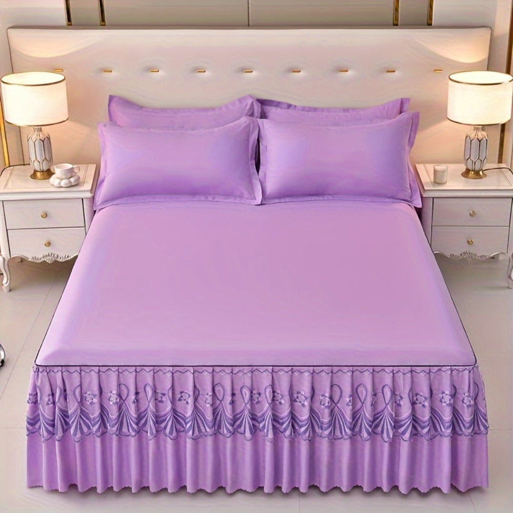 Macrame Lace Bed Skirt Set 3pcs ¨C Double Layer Non-Slip Bed Skirt with 2 Pillowcases All Seasons Twin Full Queen King