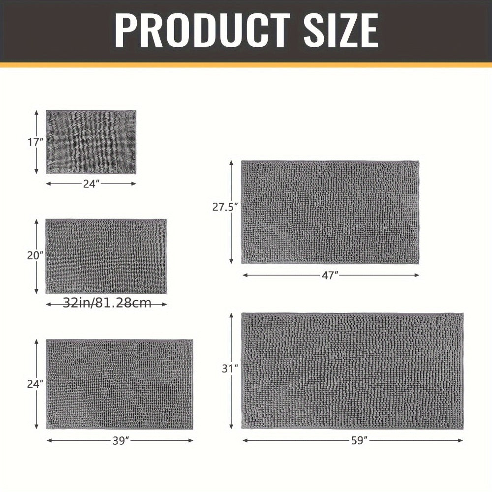 Chenille Bath Rug Extra Thick Soft Absorbent Non-Slip Bathroom Mat Machine Washable, Multiple Sizes & Colors