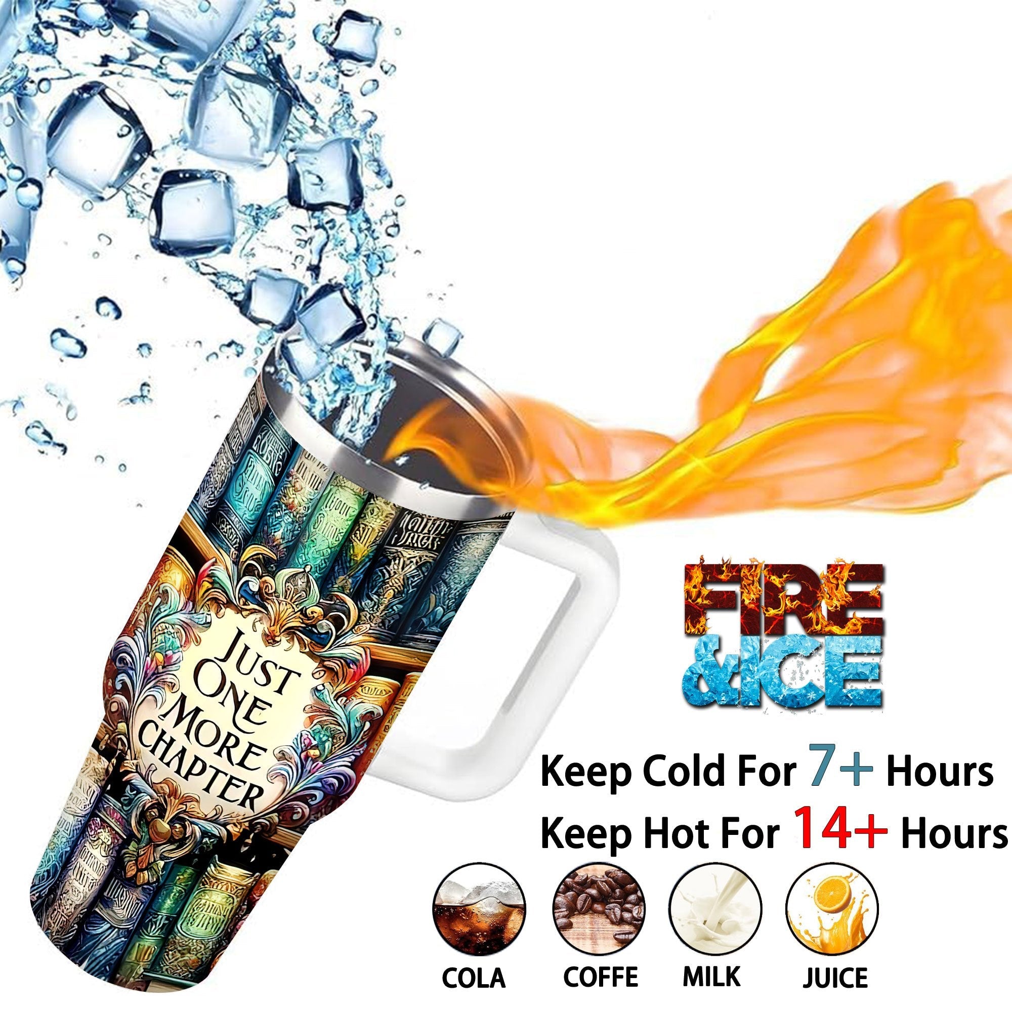 40oz Insulated Tumbler with Lid - Vibrant Bookshelf Art Double Wall Vacuum Travel Mug, Spill Proof Coffee Cup, Gift for Dad Mom, Christmas Birthday Father's Day Gift