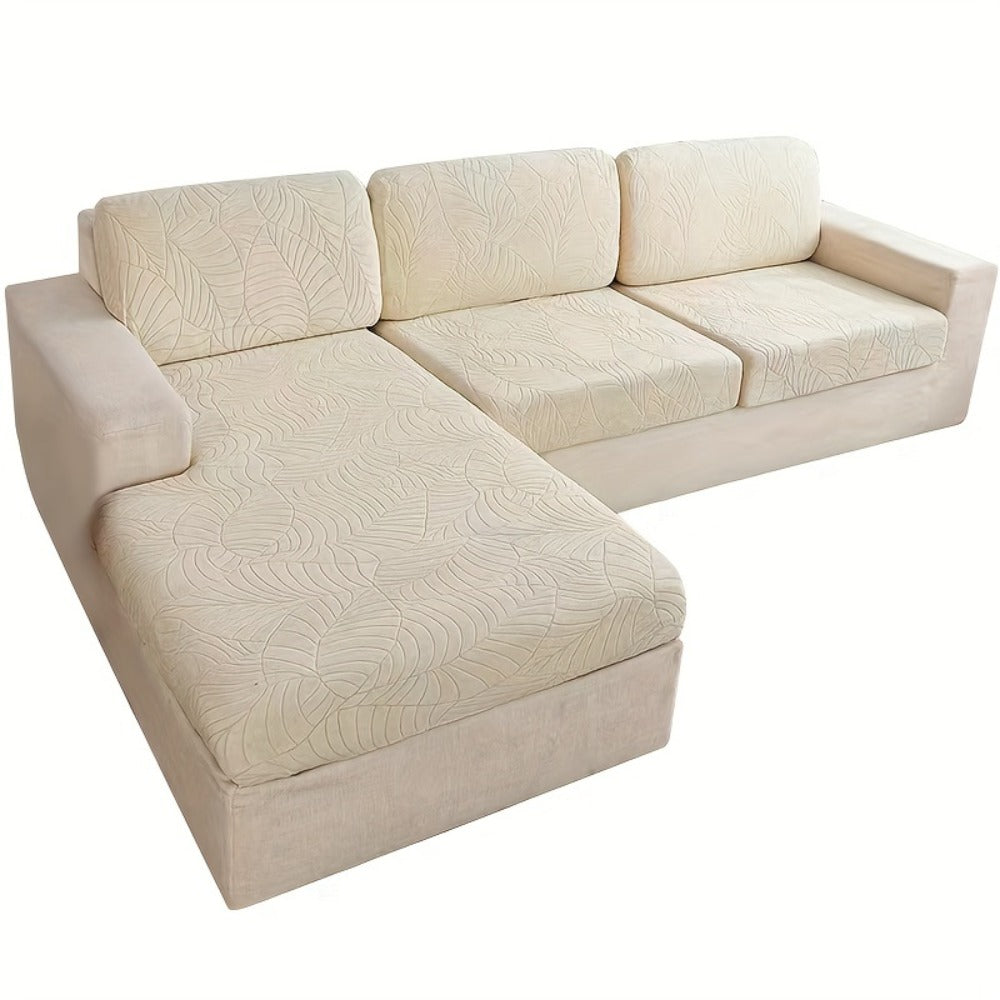 Jacquard Stretch Sofa Cover Set 6pcs Leaf Pattern High Elasticity Furniture Protective Cover with Elastic Band Easy Install Removable Washable Concubine Style Cushion Cover Home Decor Multiple Colors