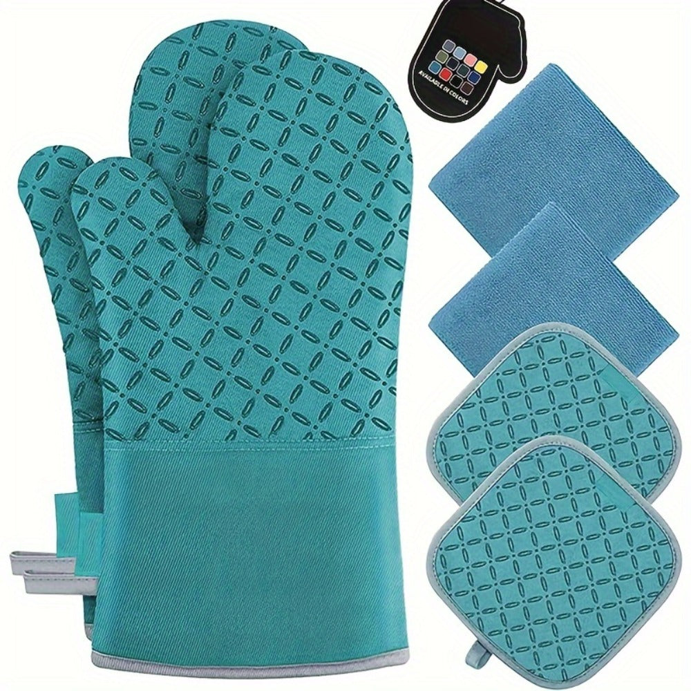Oven Mitts and Pot Holders Set 6 Piece Heat Resistant Kitchen Gloves Non-Slip Cooking Mitts with Potholder