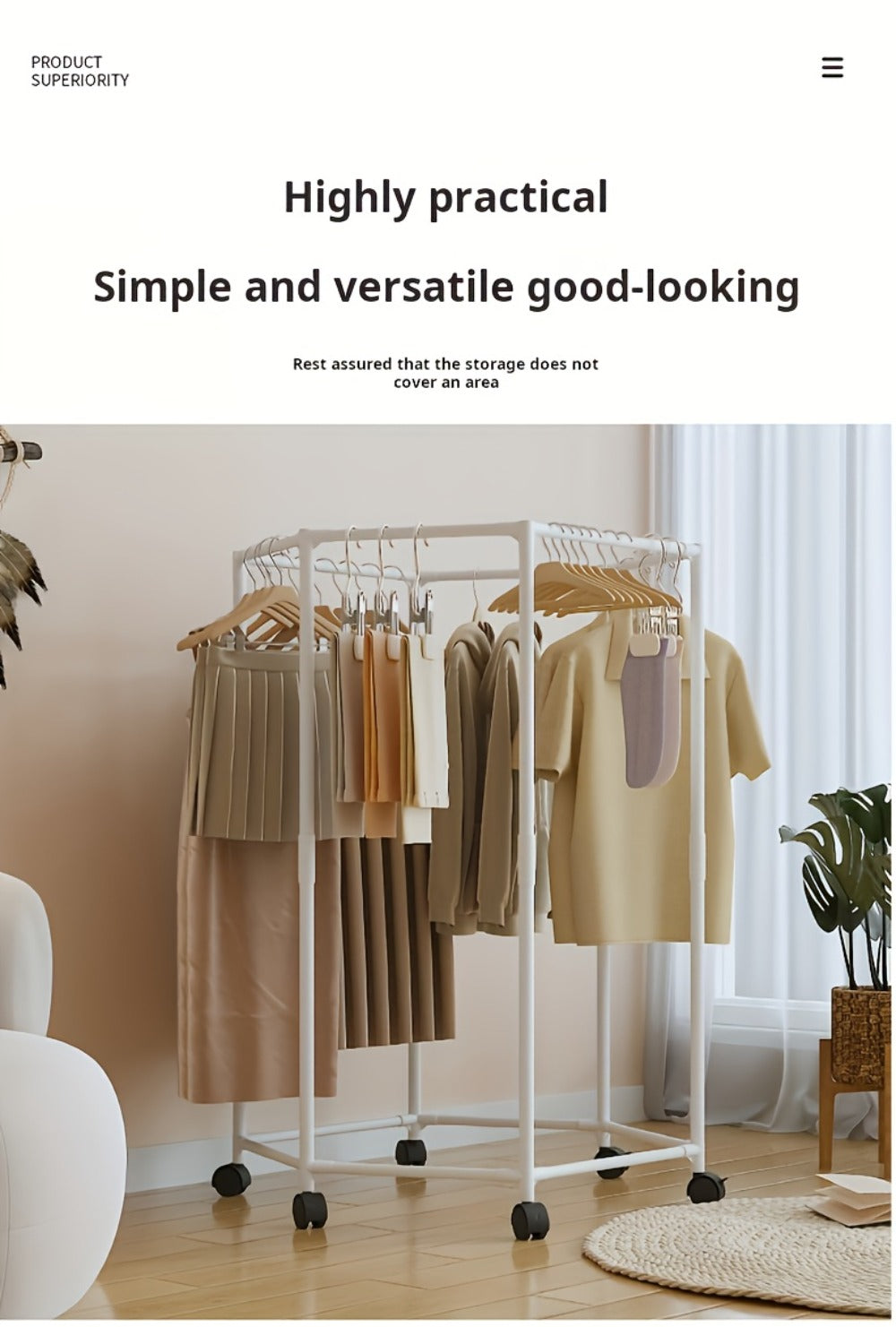 Rotating Clothes Rack Freestanding Vertical Clothing Hanging Rack Space Saving Laundry Rack with Mesh Bag Black White Rotatable Garment Rack for Small Apartment Bedroom Closet